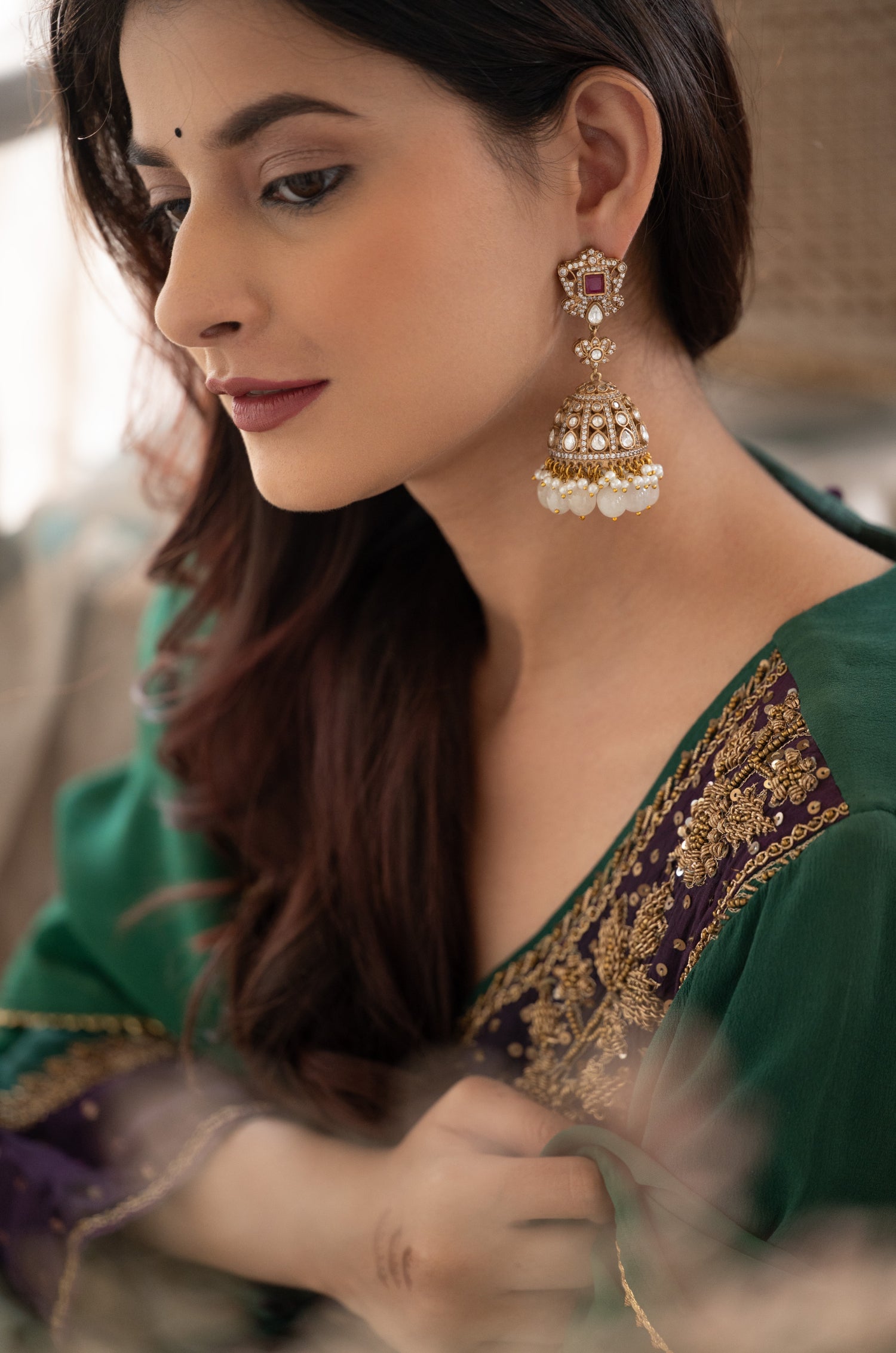 Gulnar Pink Polki Jhumka