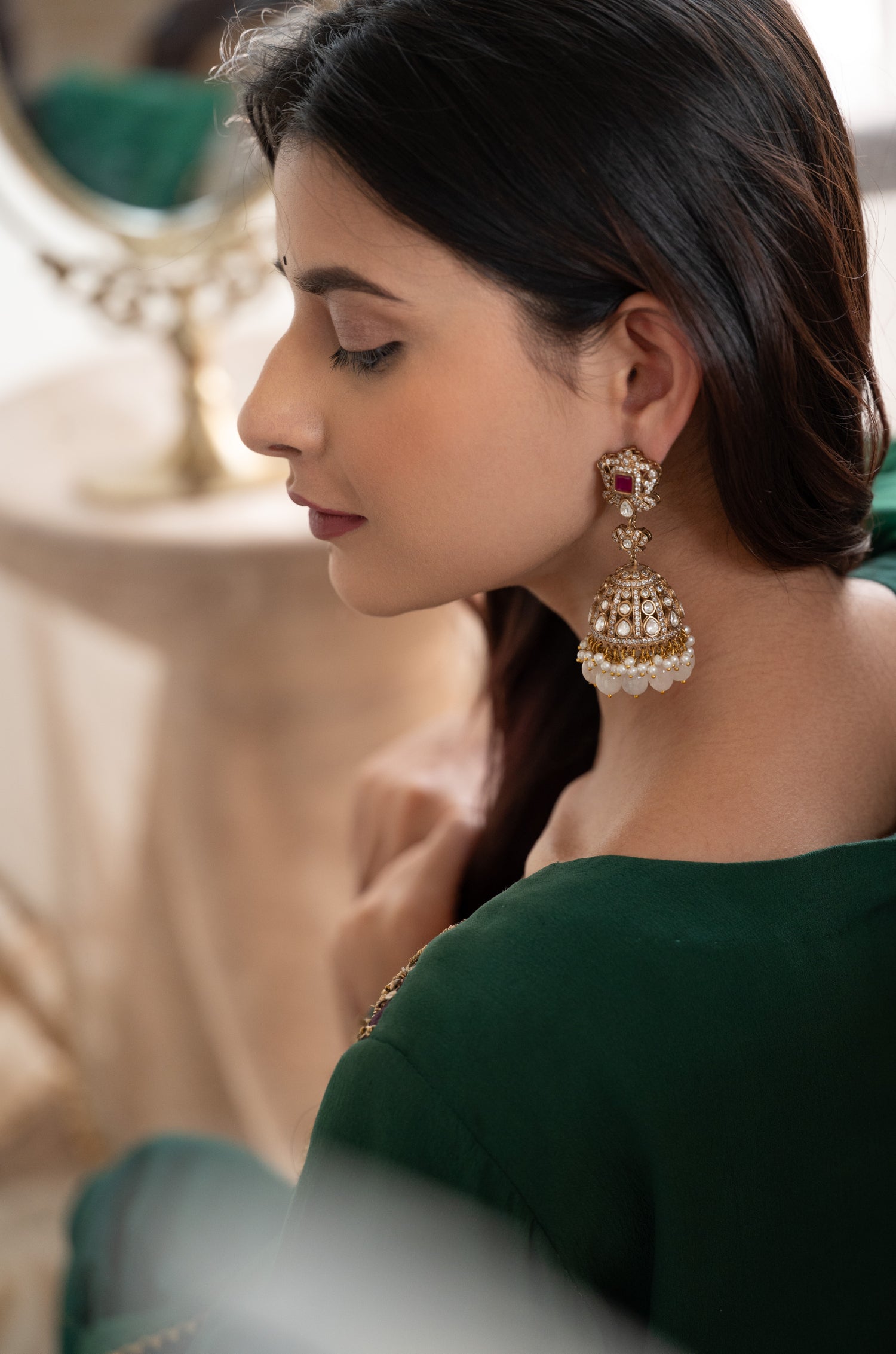 Gulnar Pink Polki Jhumka