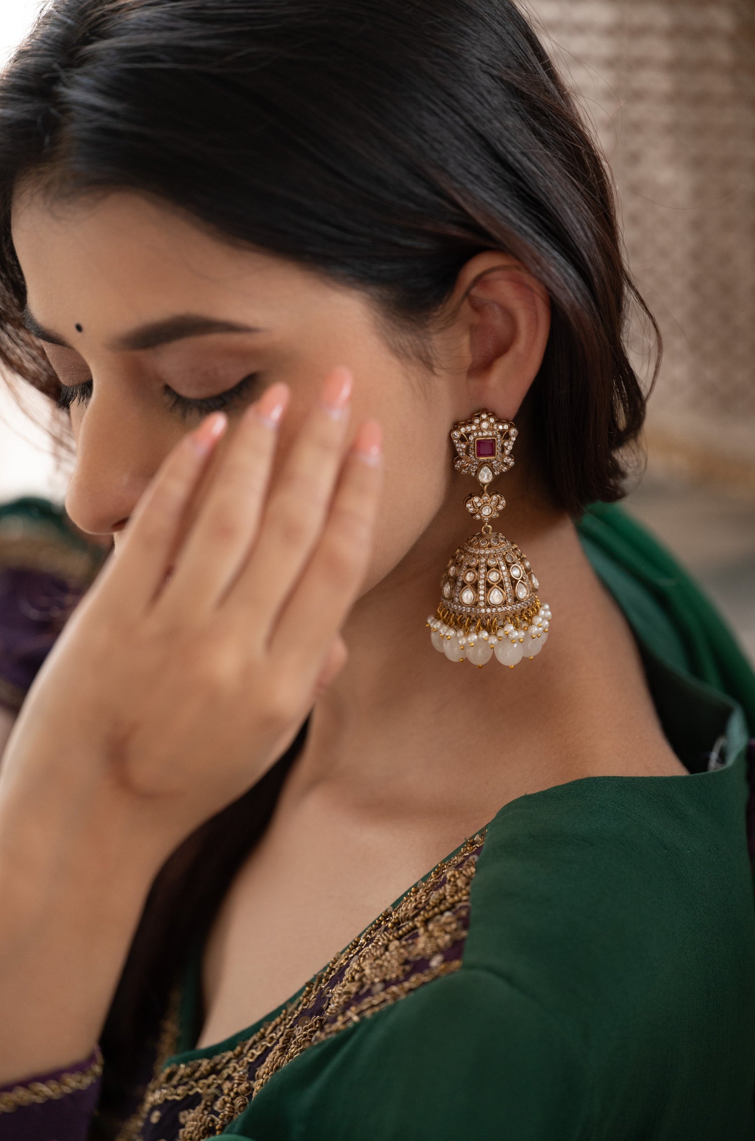 Gulnar Pink Polki Jhumka