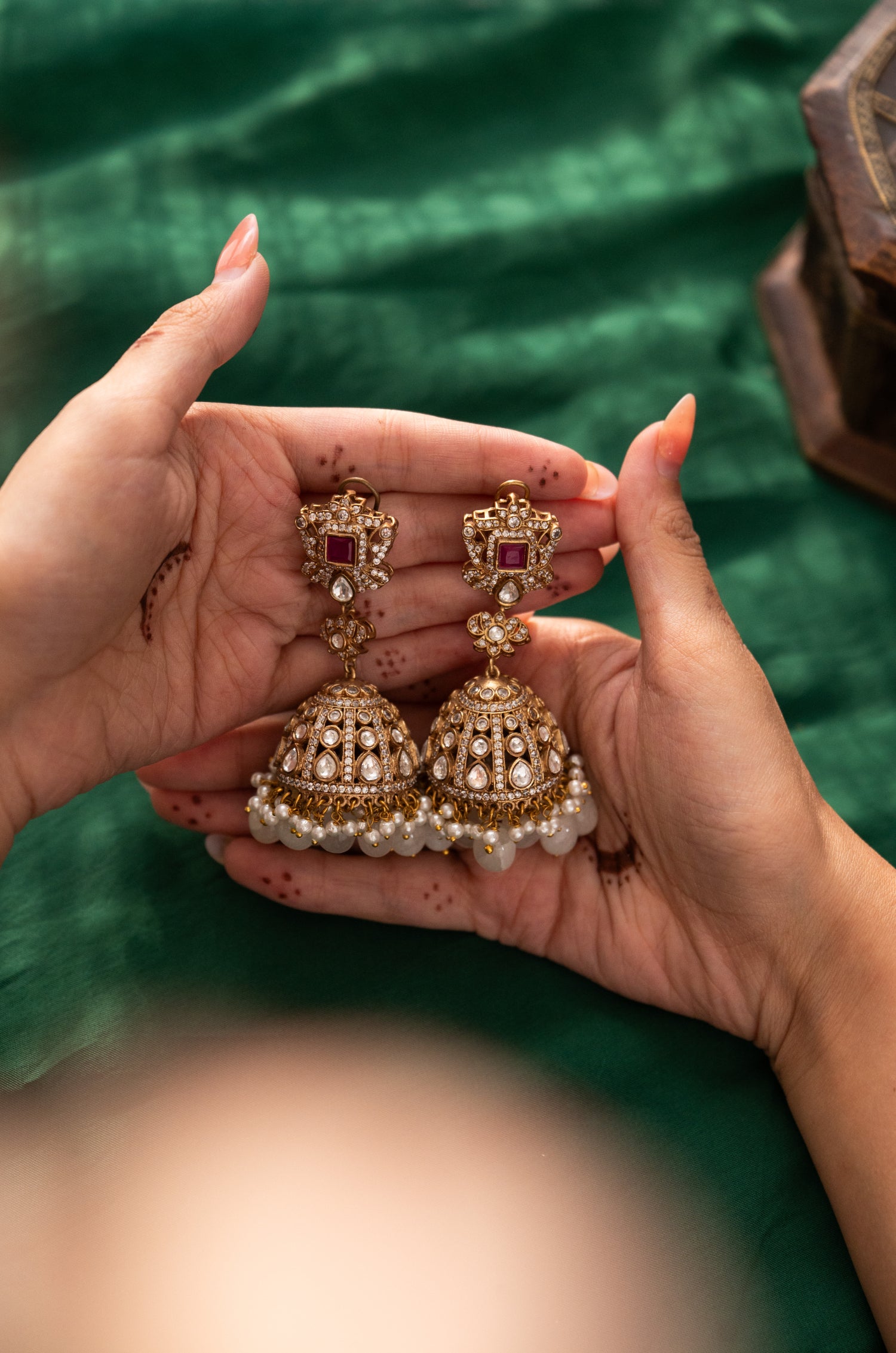 Gulnar Pink Polki Jhumka