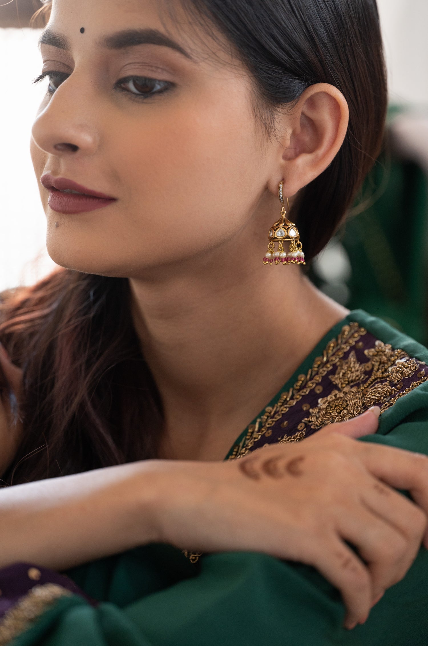Haina Polki Jhumka Earrings