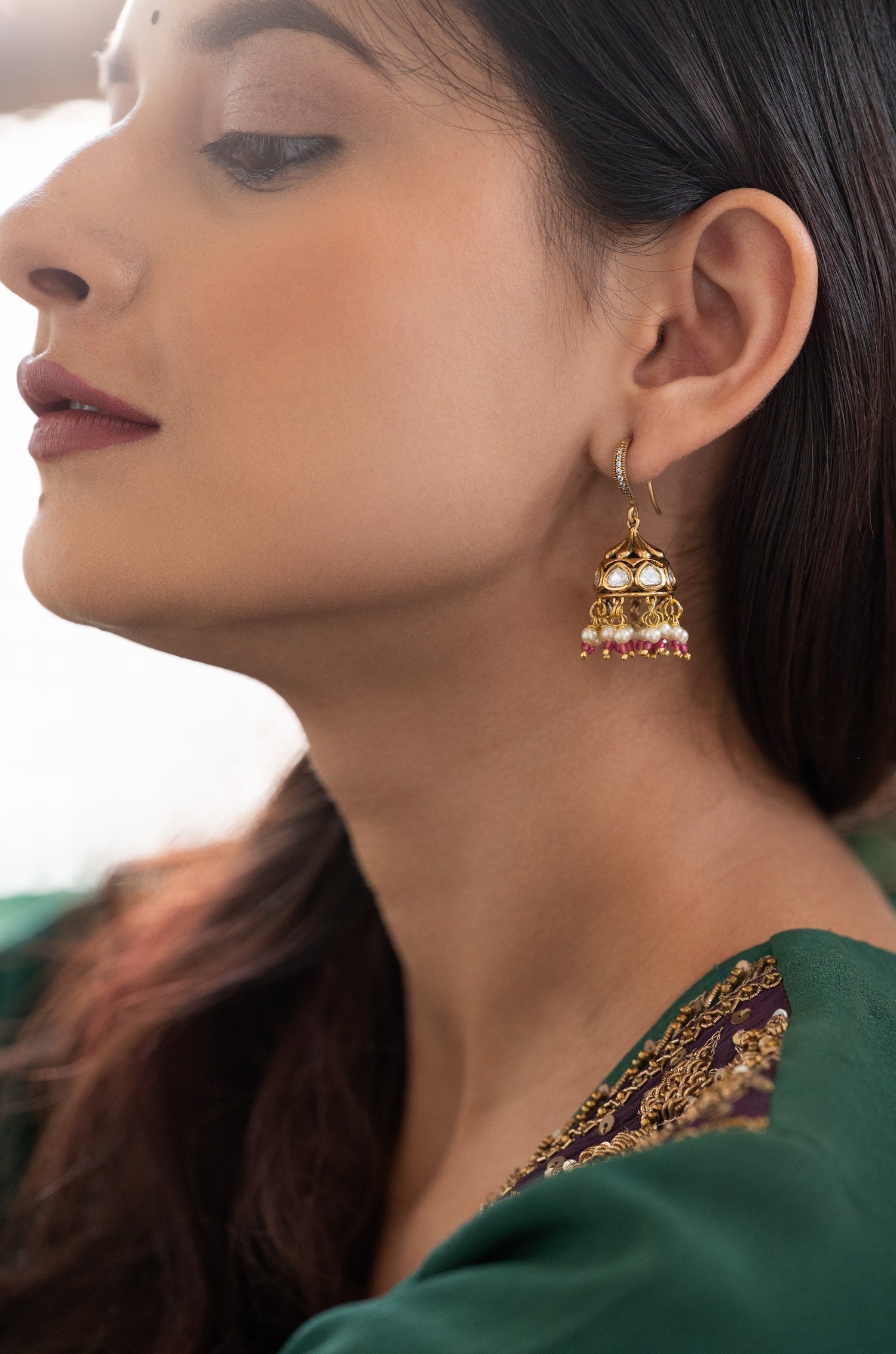 Haina Polki Jhumka Earrings
