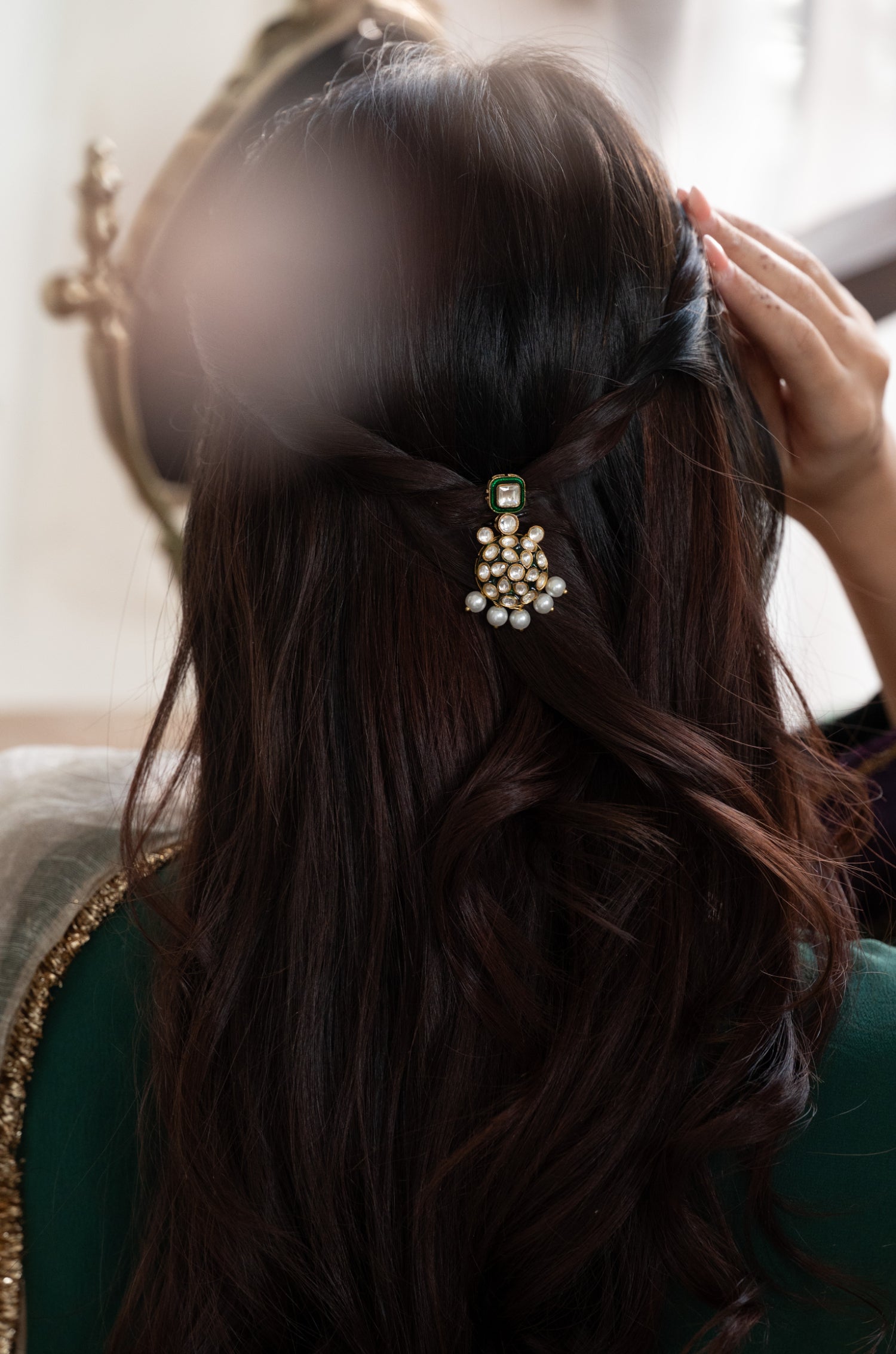 Sireen Green Polki Braid Pin