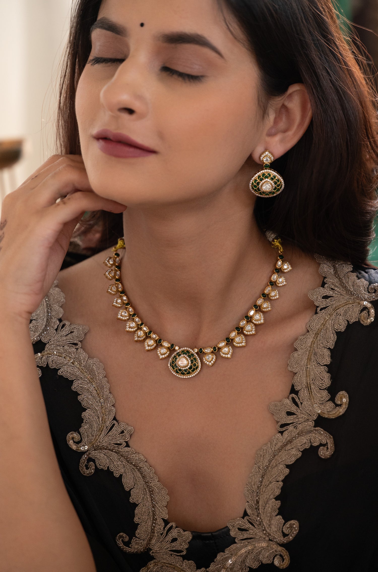 Meera Green Polki Necklace Set