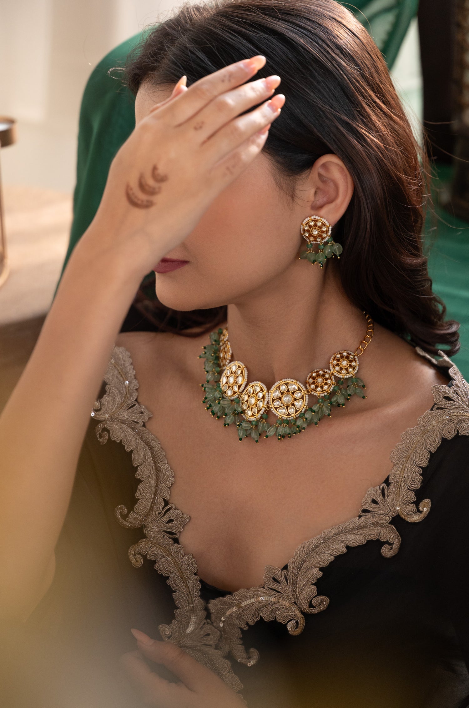Pranali Mint Kundan Necklace Set