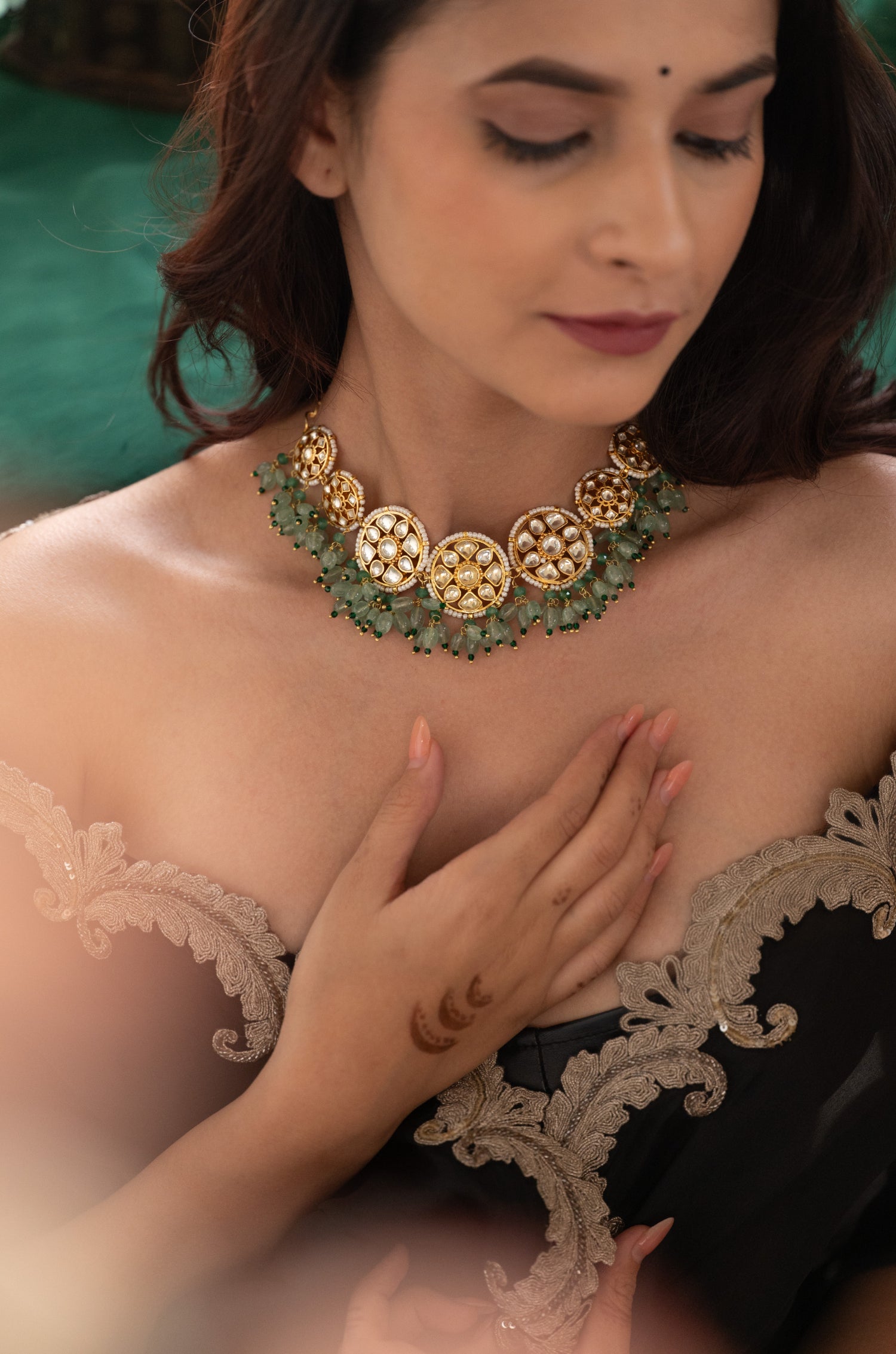 Pranali Mint Kundan Necklace Set