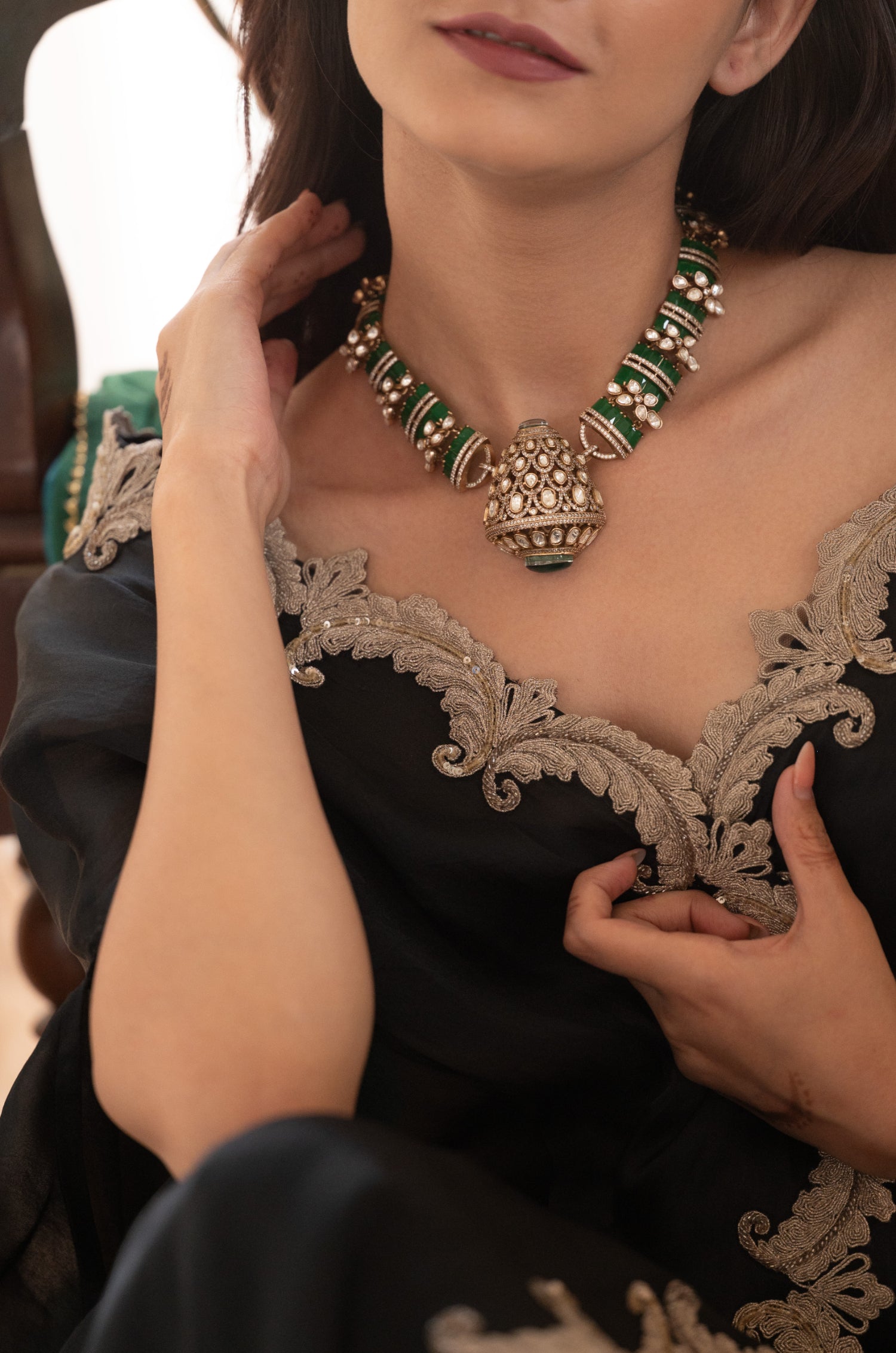 Malika Green Victorian Polki Necklace Set