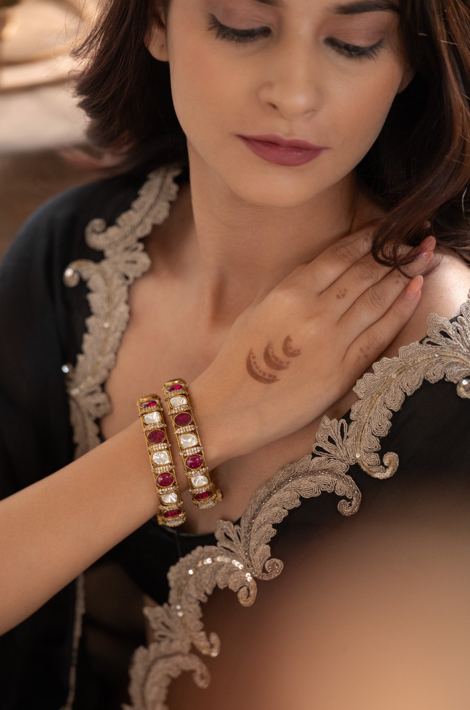Zahina Red Meenakari Polki Bangles - Set of 2