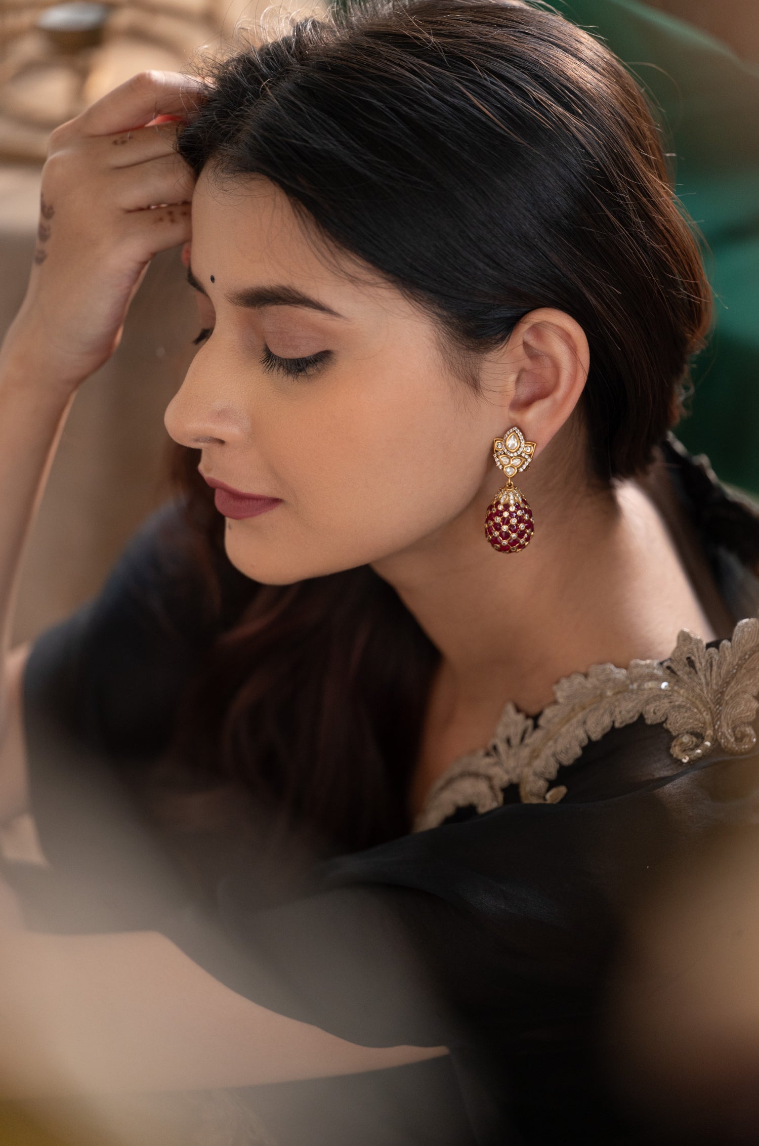 Nikki Pink Polki Earrings