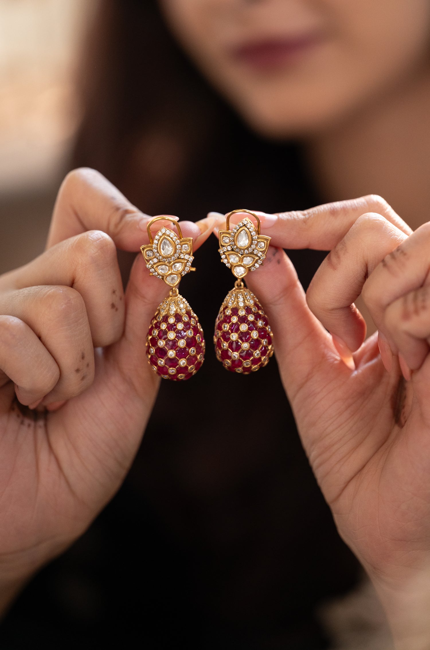 Nikki Pink Polki Earrings