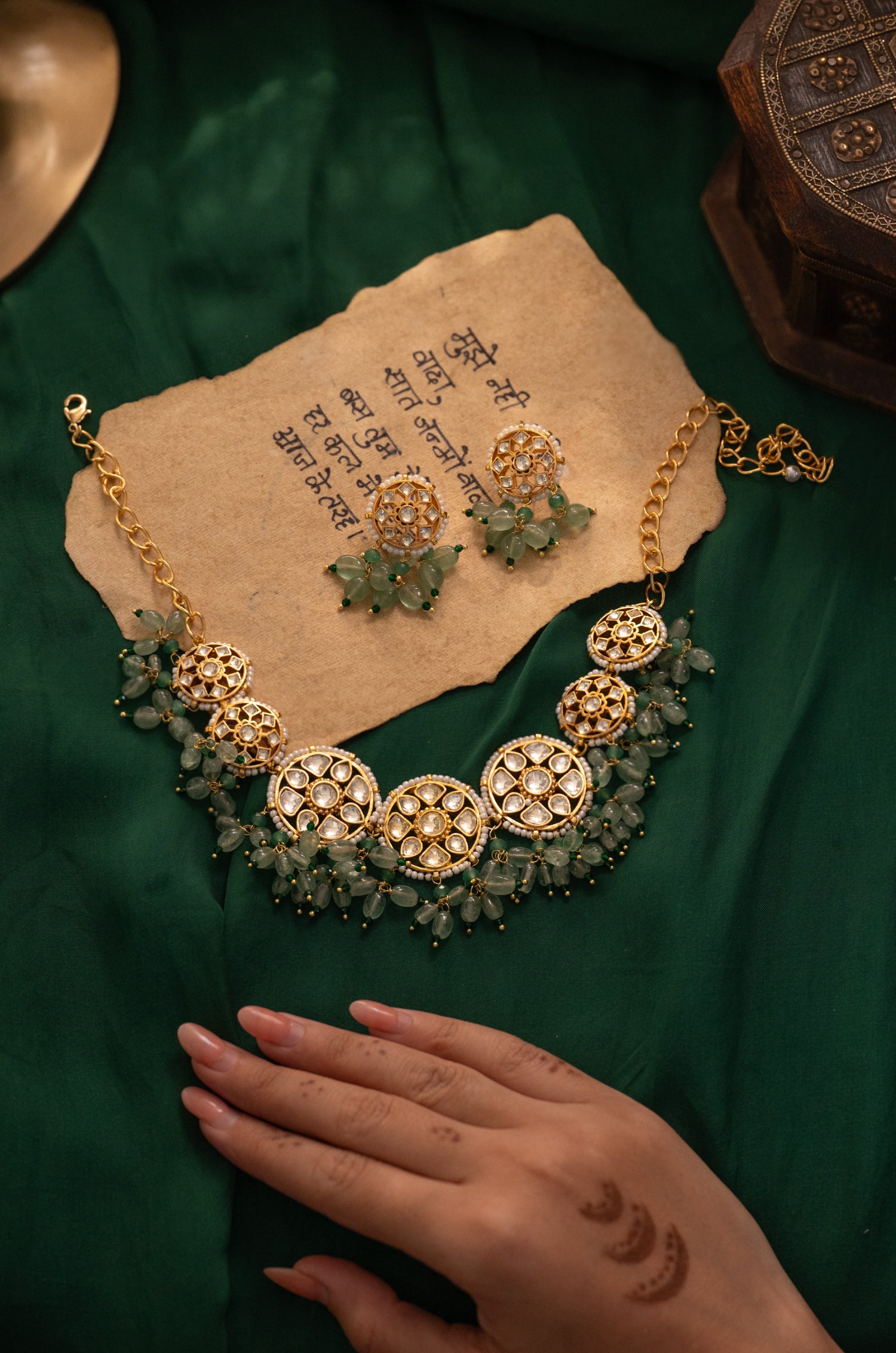 Pranali Mint Kundan Necklace Set