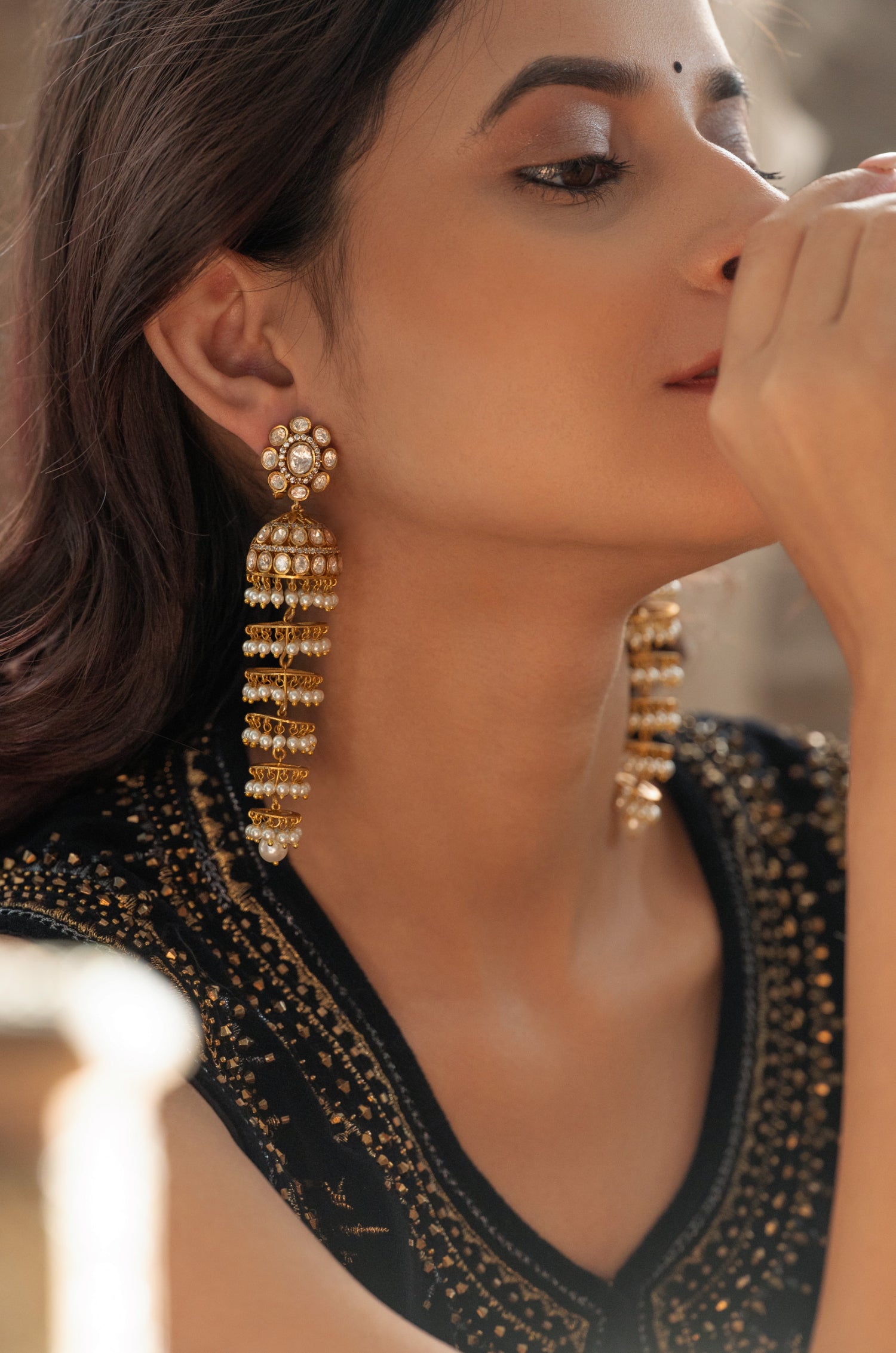 Sabrina Polki Jhumhar Earrings