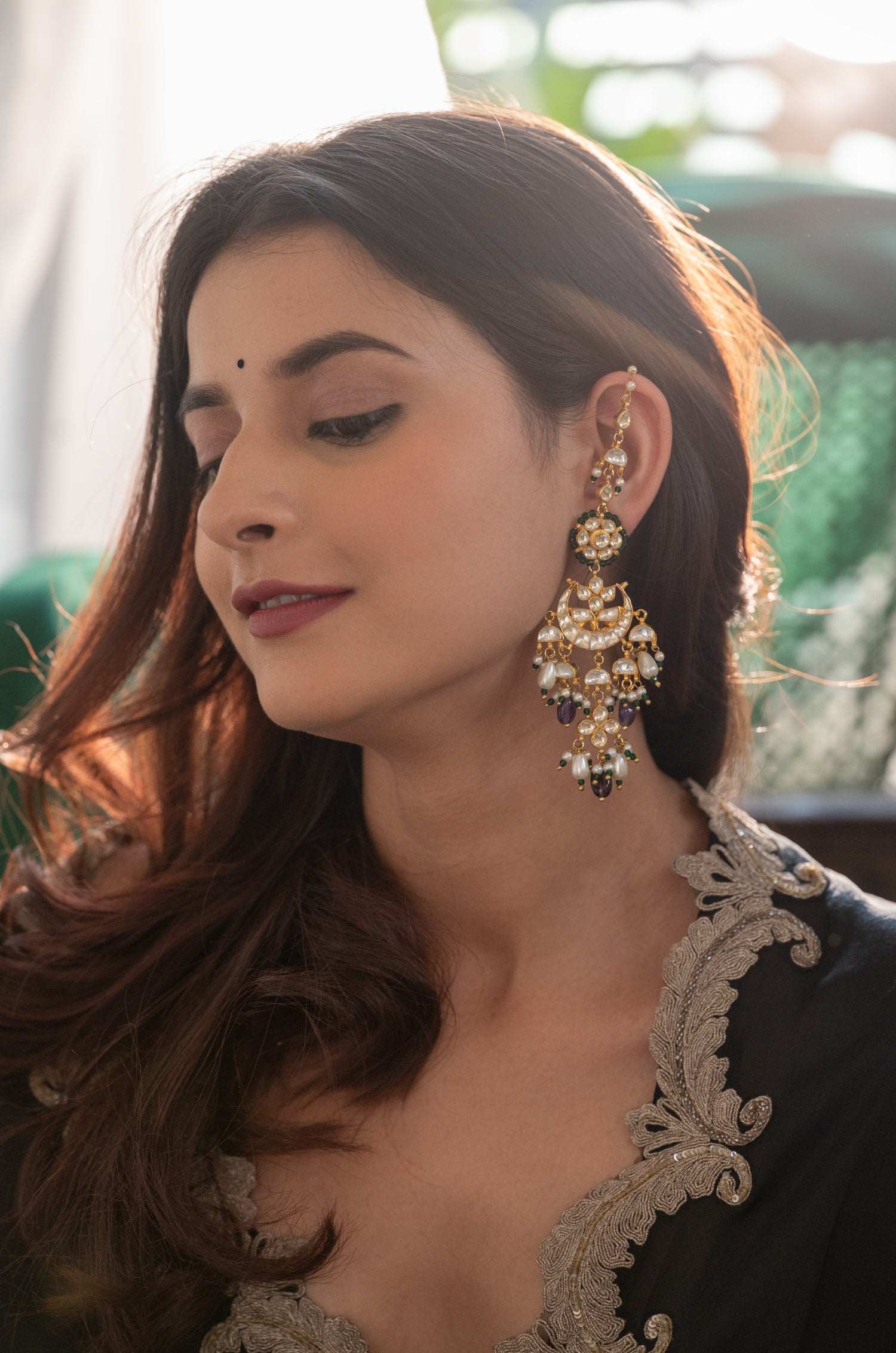 Azuki Purple Kundan Earrings