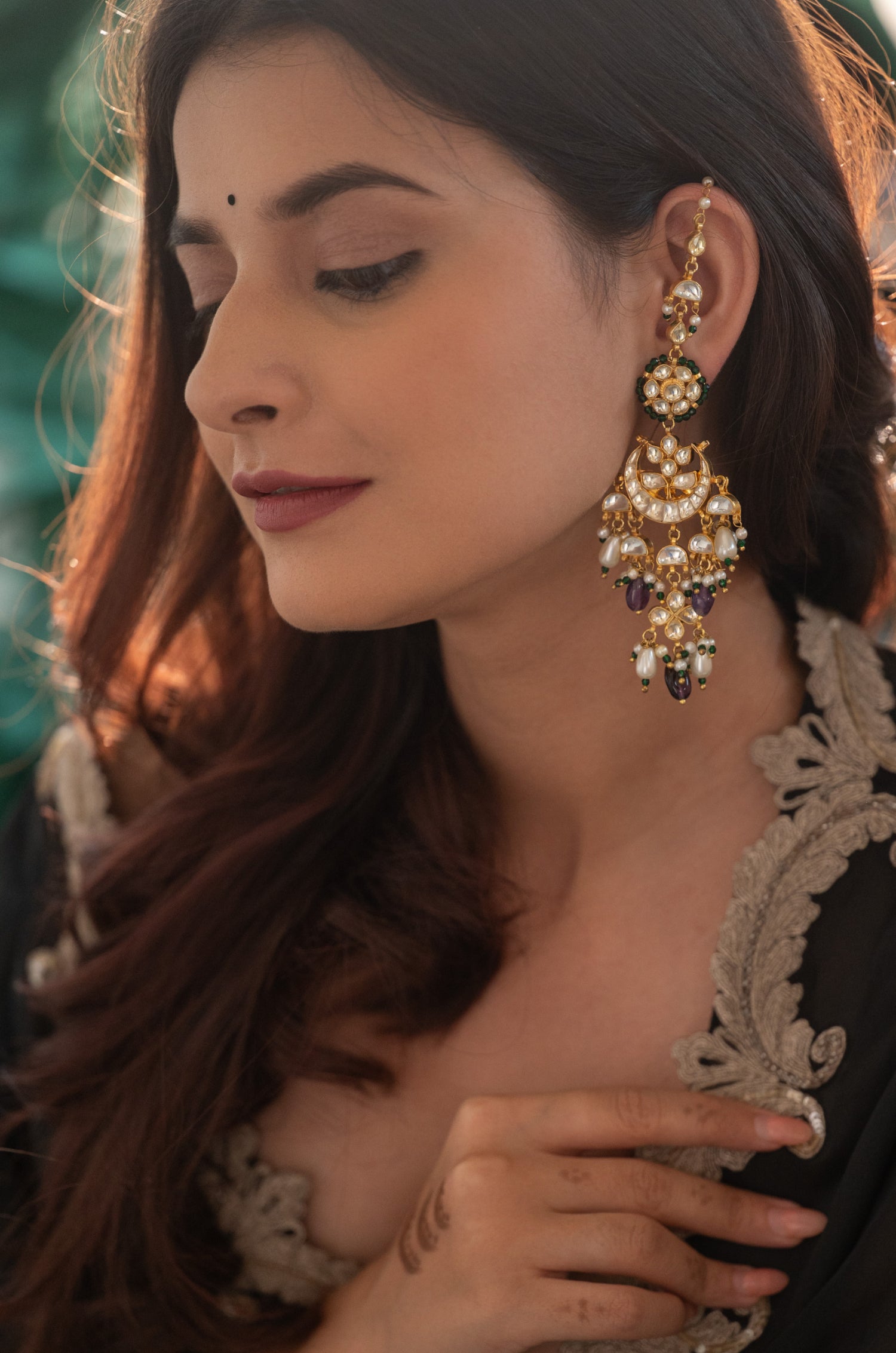 Azuki Purple Kundan Earrings