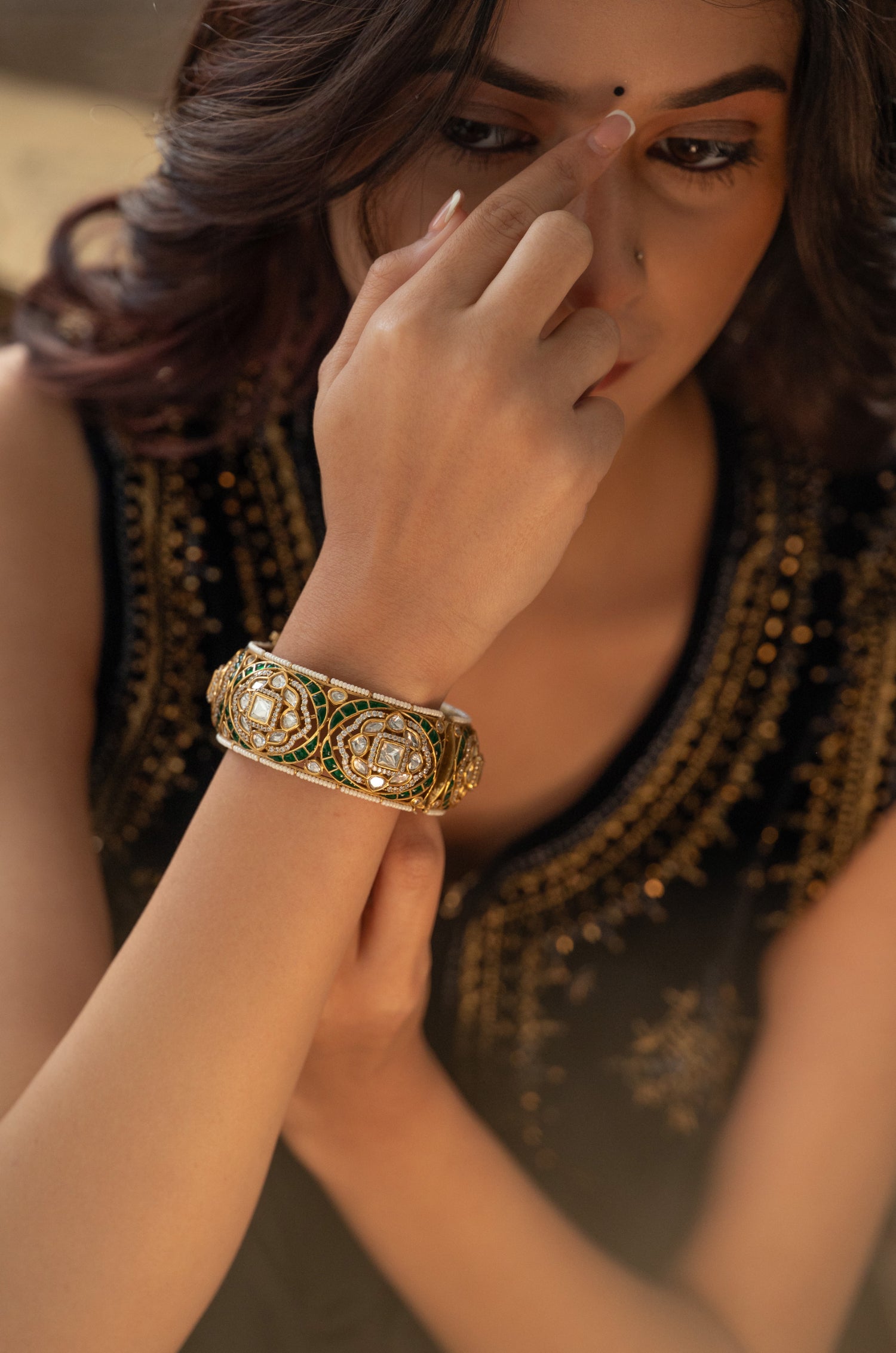 Mizhua Green Polki Bangle