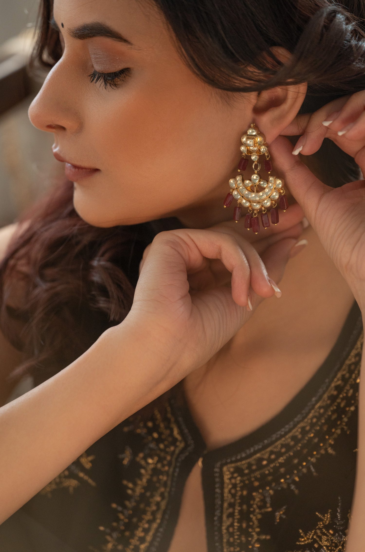 Urvisha Red Kundan Earrings