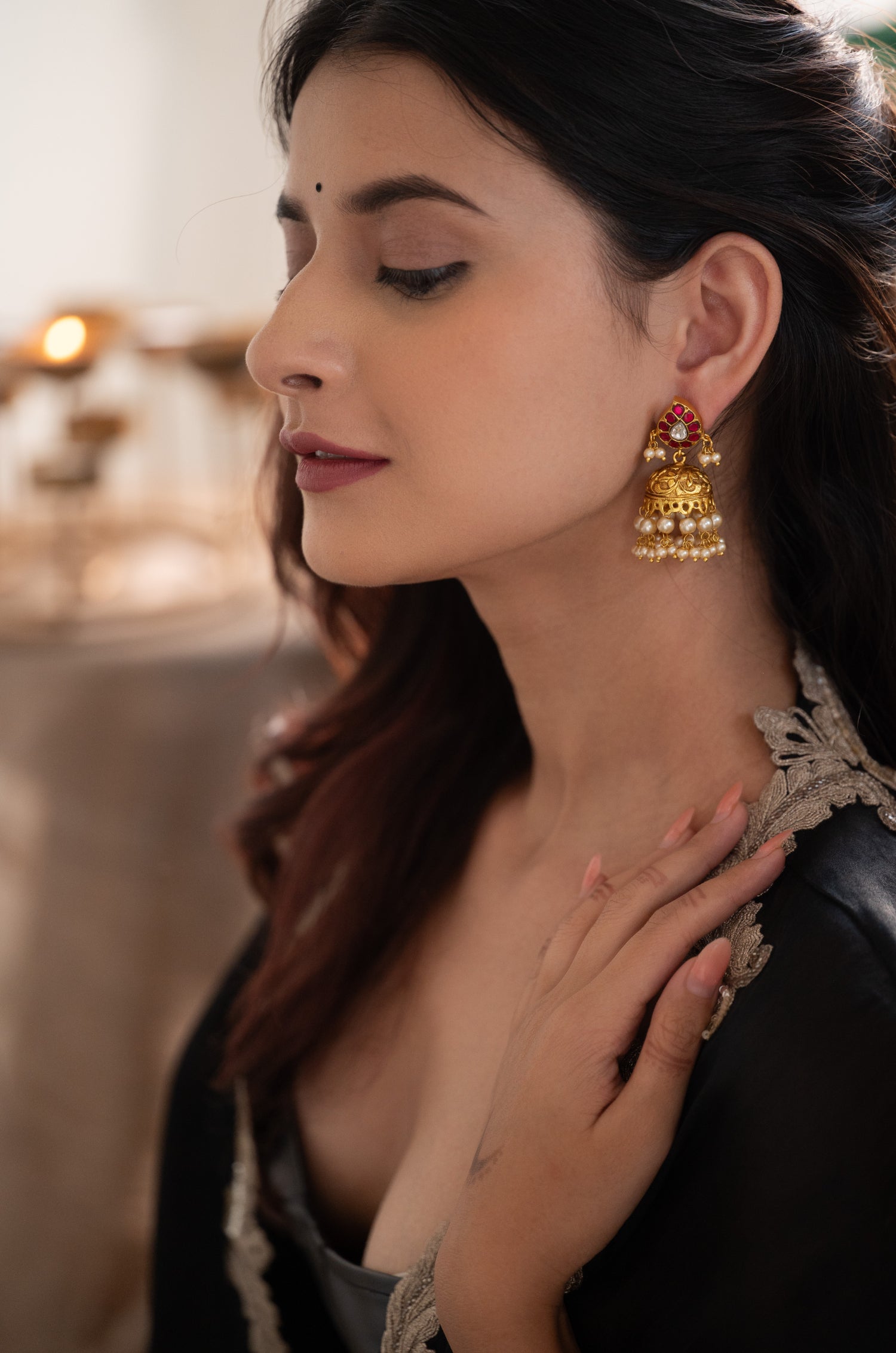 Luna Kundan Jhumka Earrings