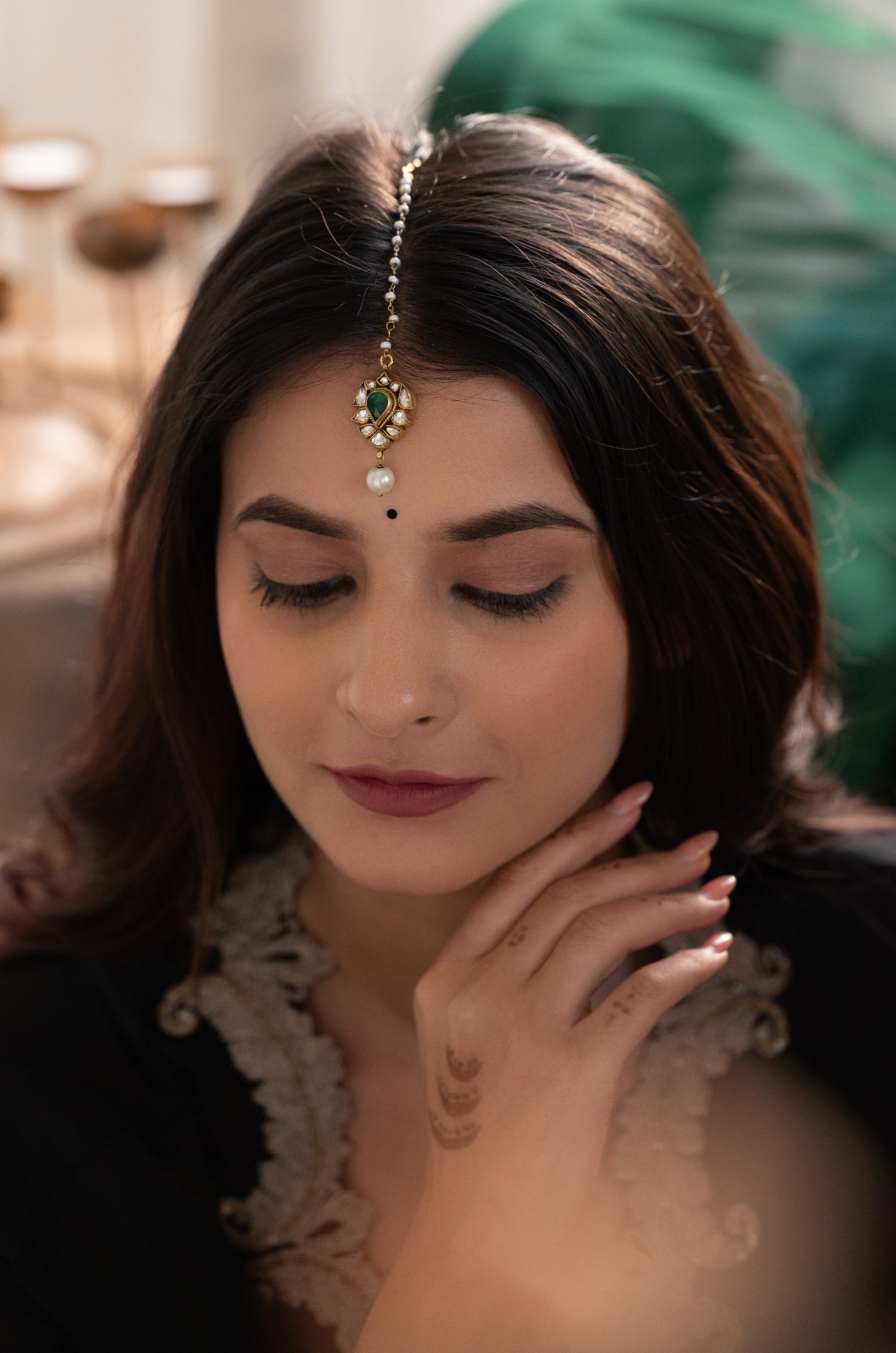 Bani Green Kundan Maang Tikka
