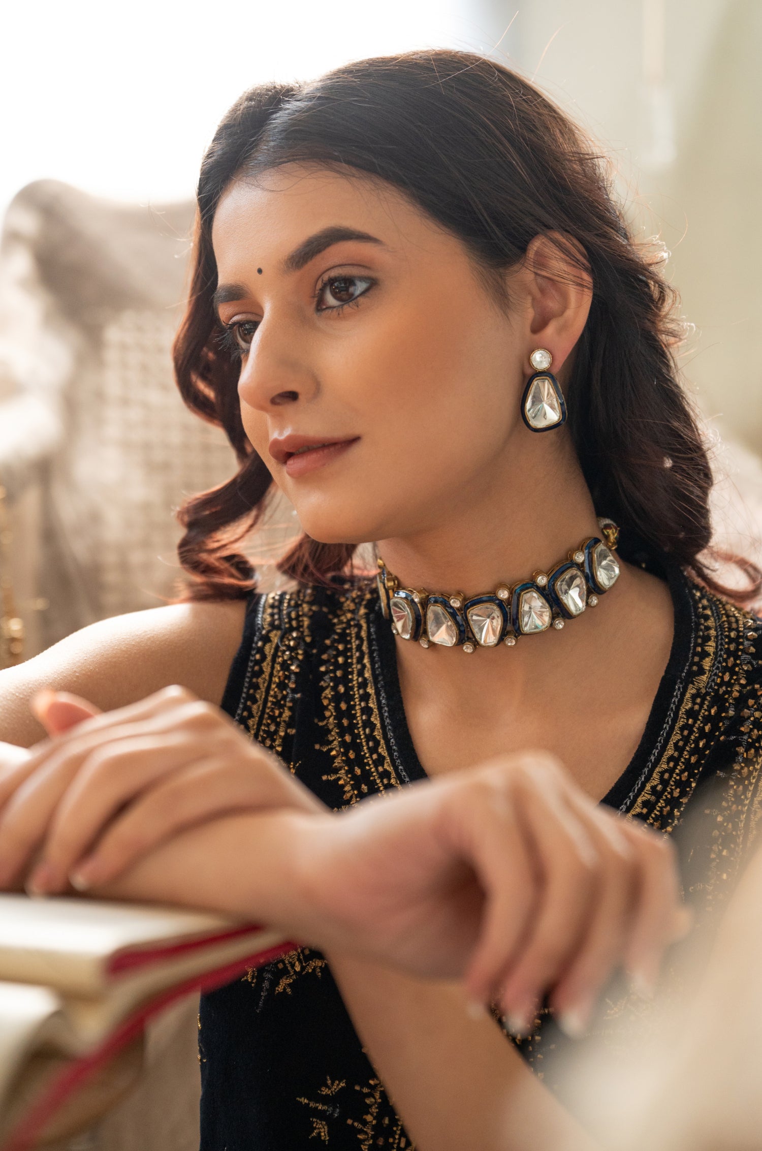 Himanshi Blue Polki Necklace Set