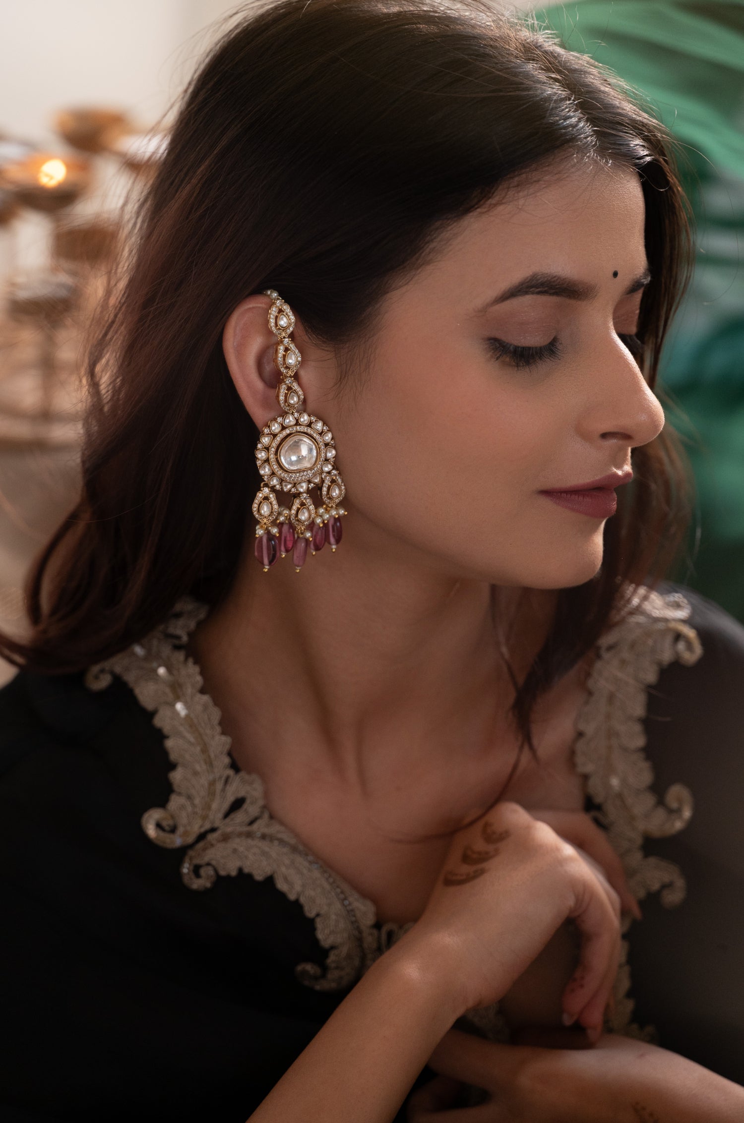 Amisha Pink Polki Earrings