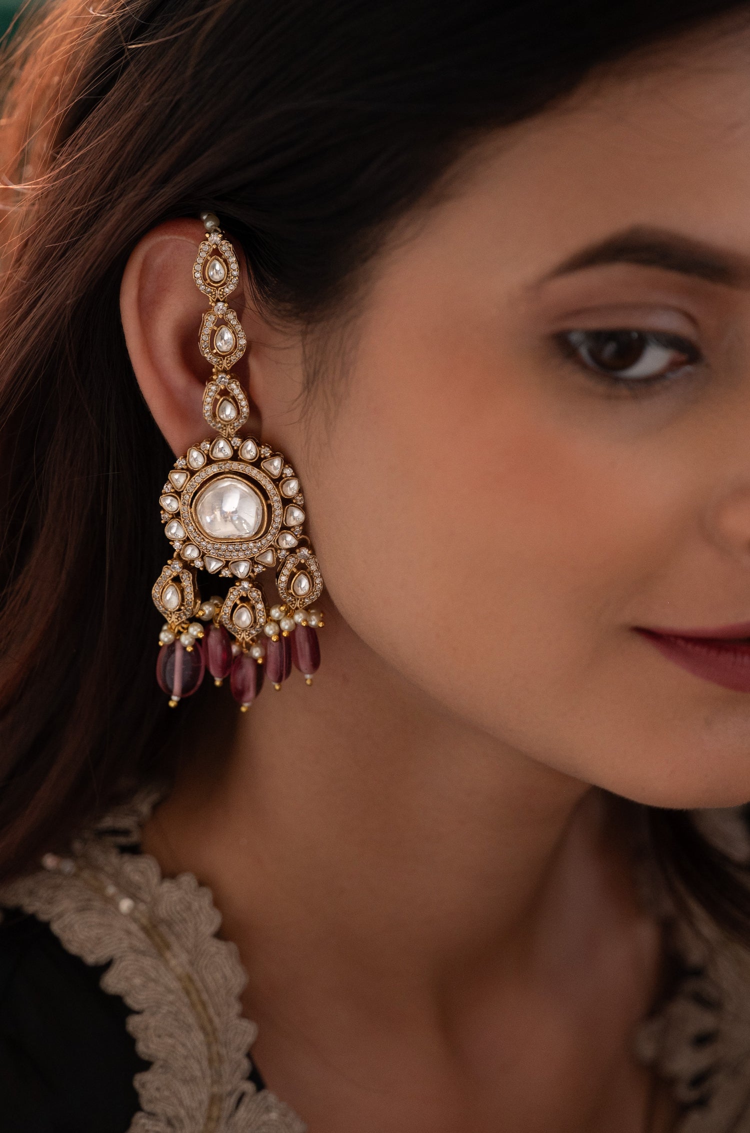 Amisha Pink Polki Earrings