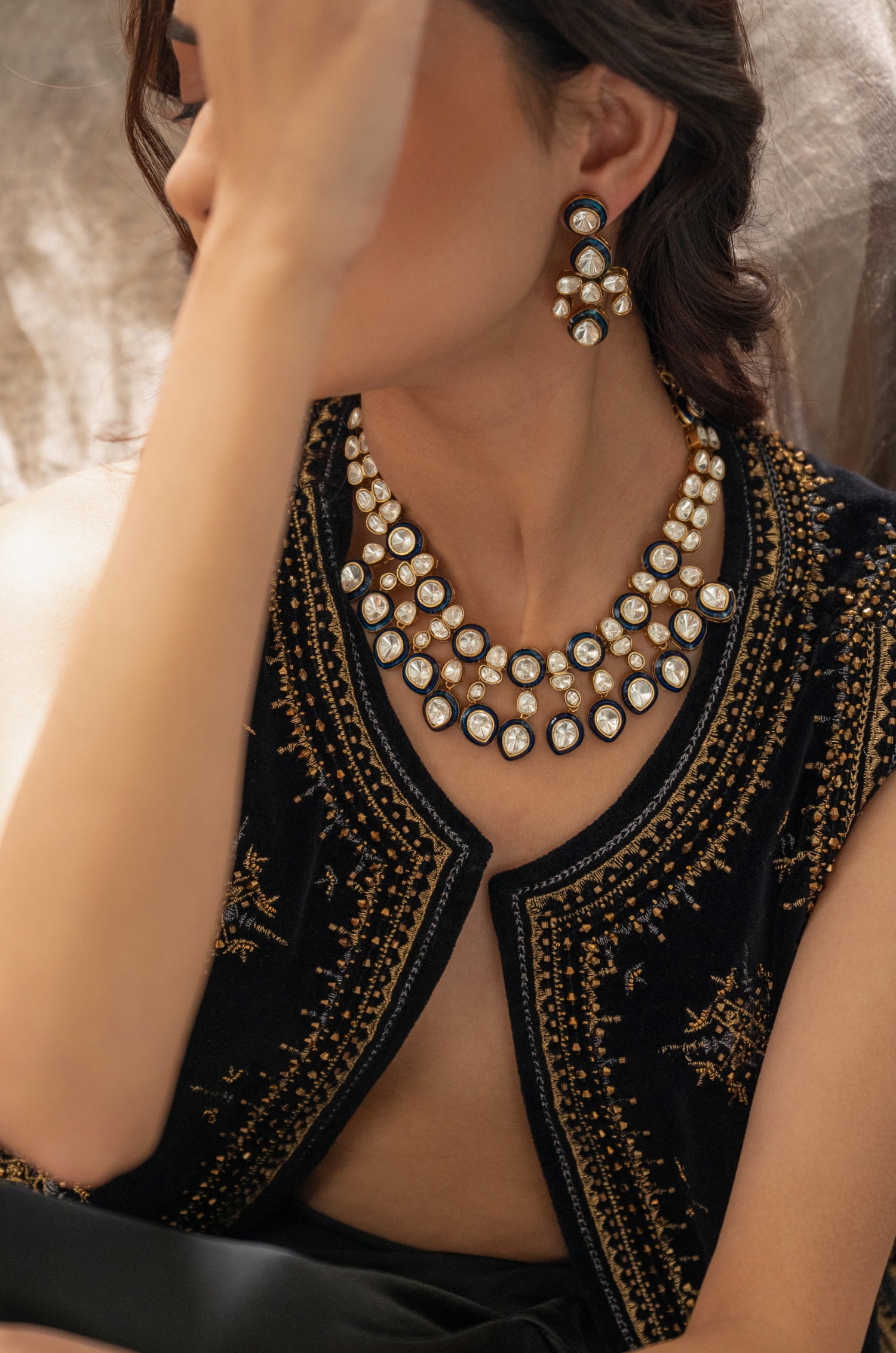 Phuja Blue Polki Necklace Set