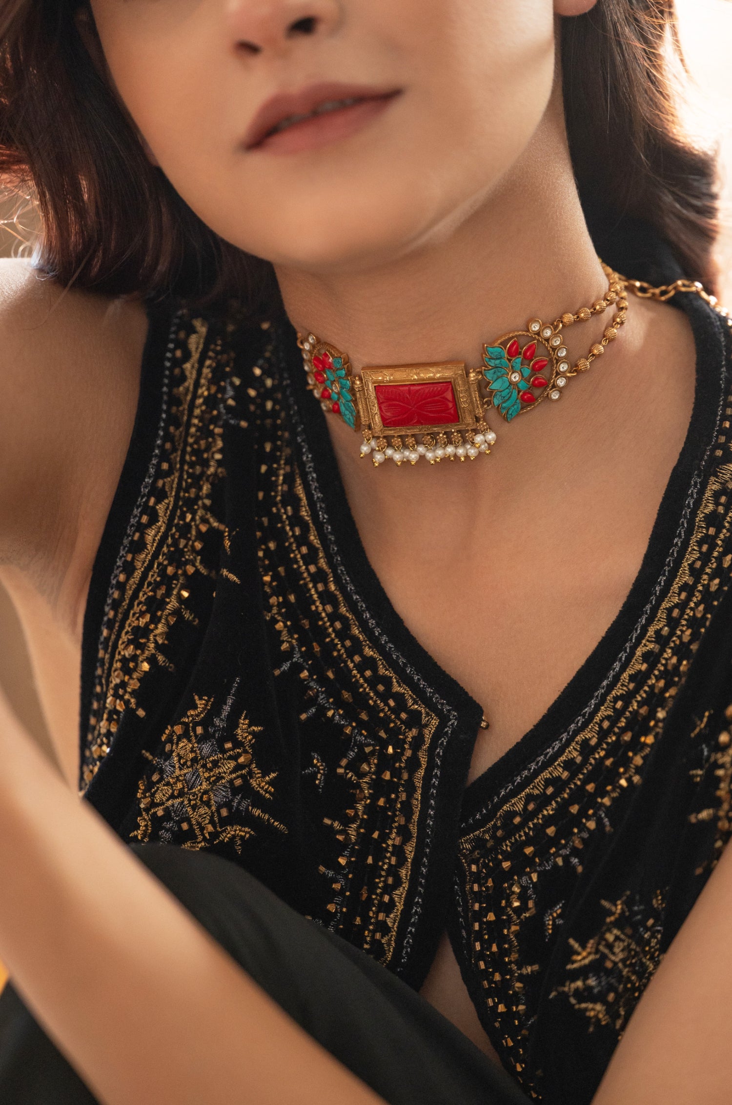 Sahina Red Kundan Necklace Set