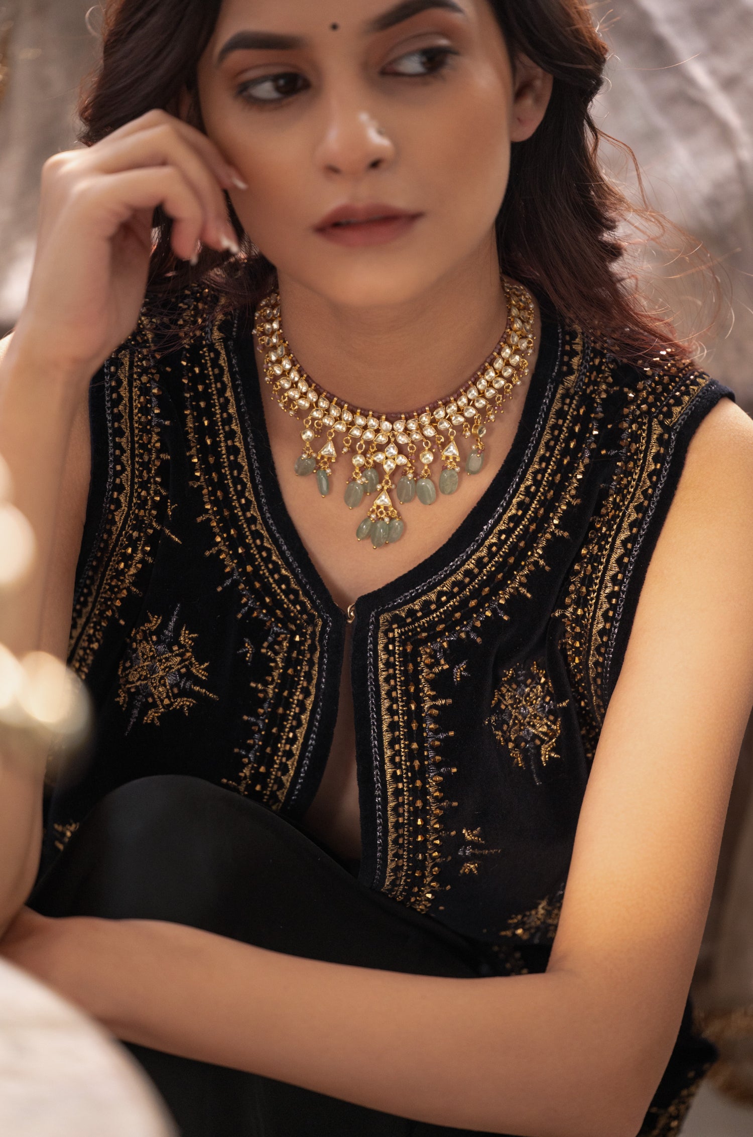 Advika Mint Kundan Necklace