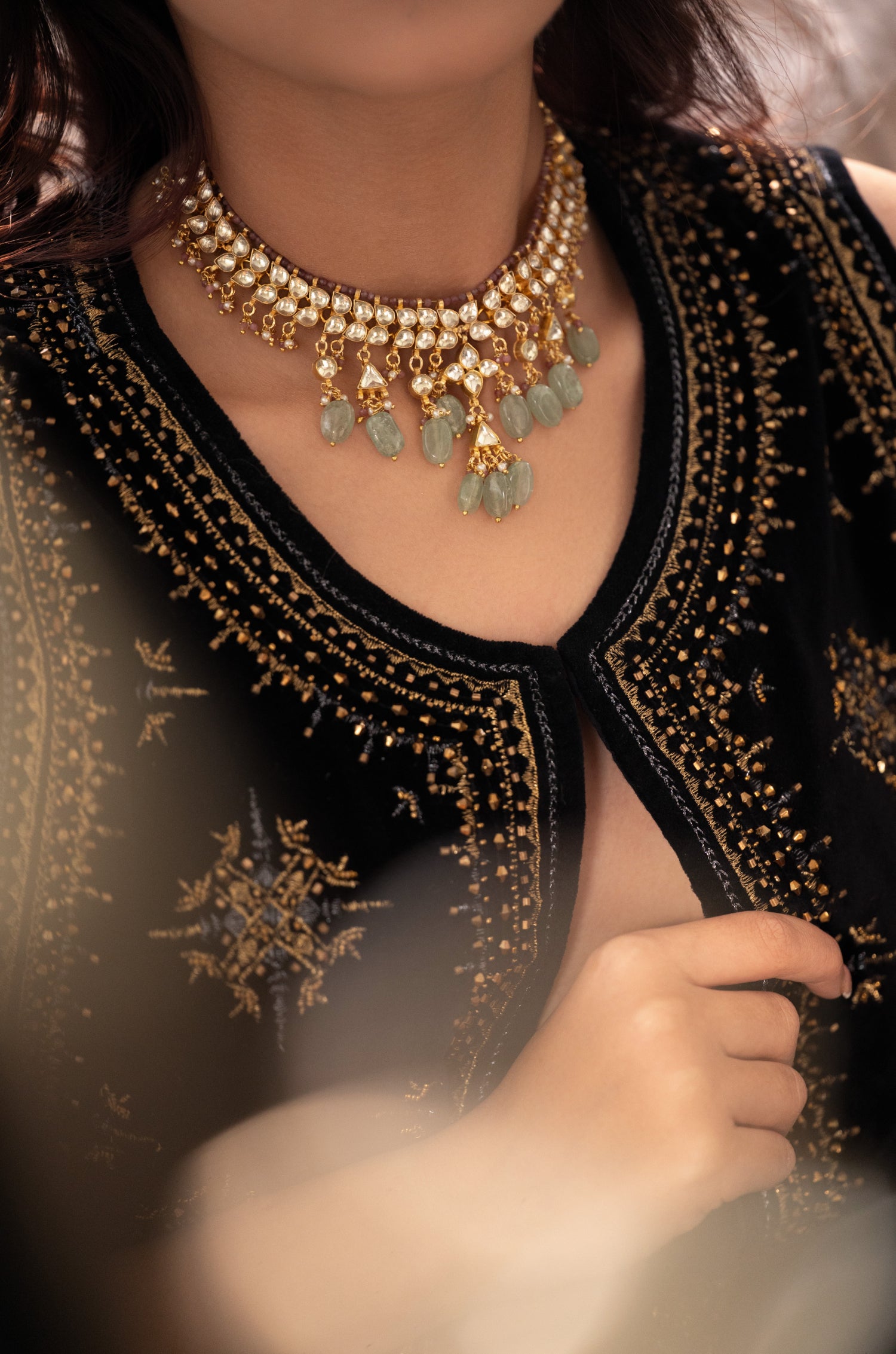 Advika Mint Kundan Necklace