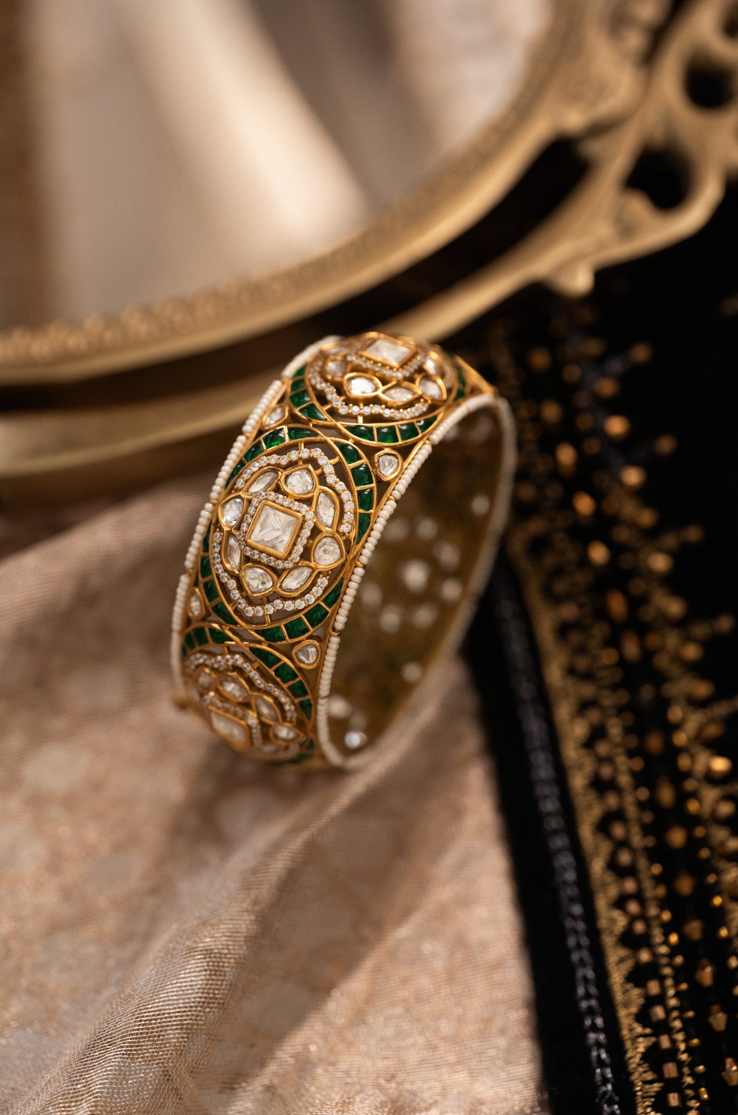 Mizhua Green Polki Bangle