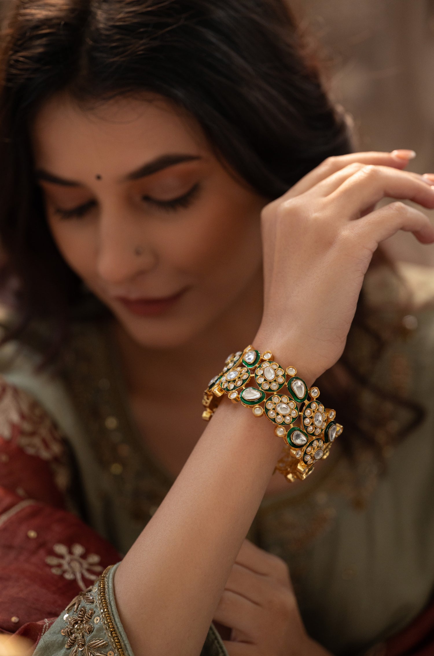 Abida Green Uncut Polki Bangle