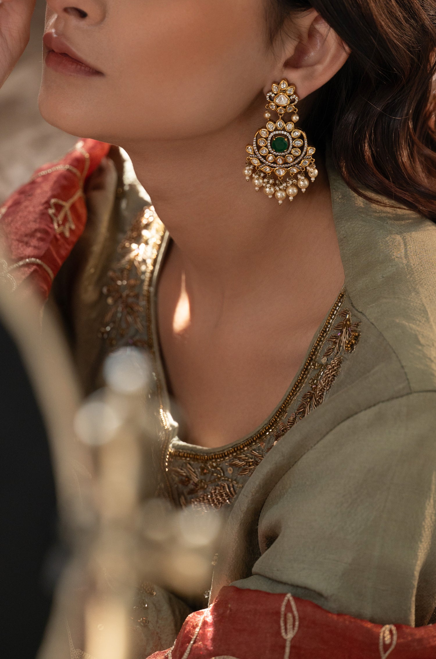 Hema Green Polki Earrings