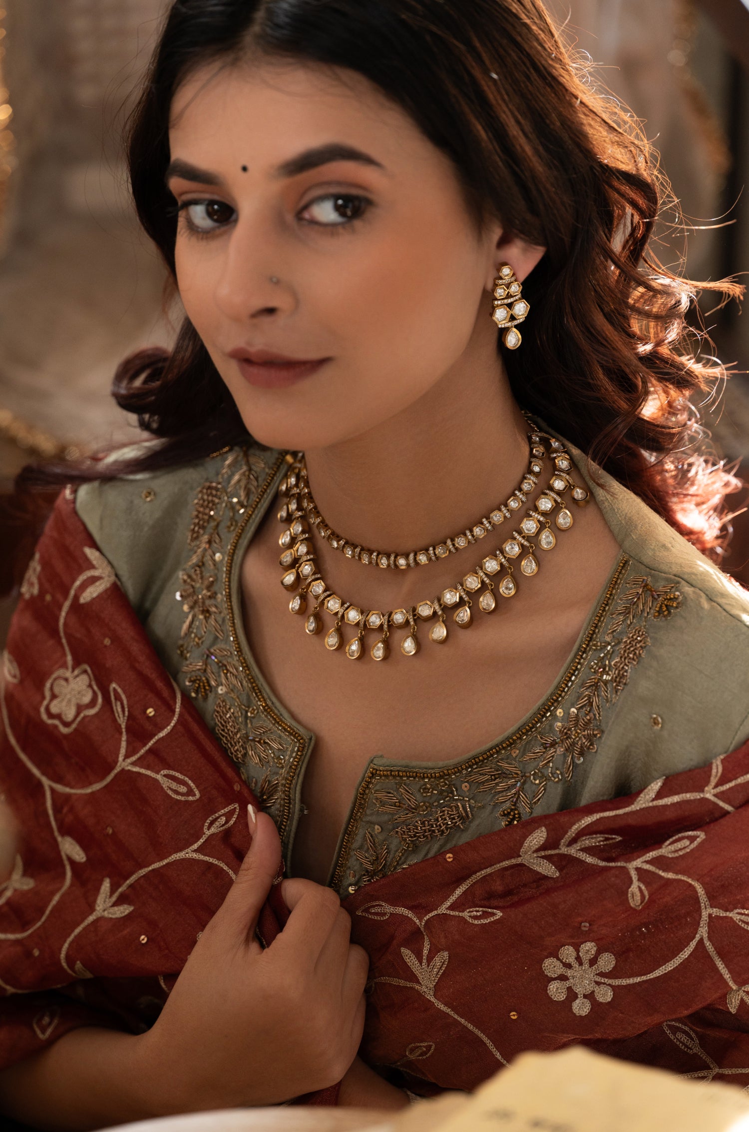 Sabrina Layered Victorian Polki Necklace Set