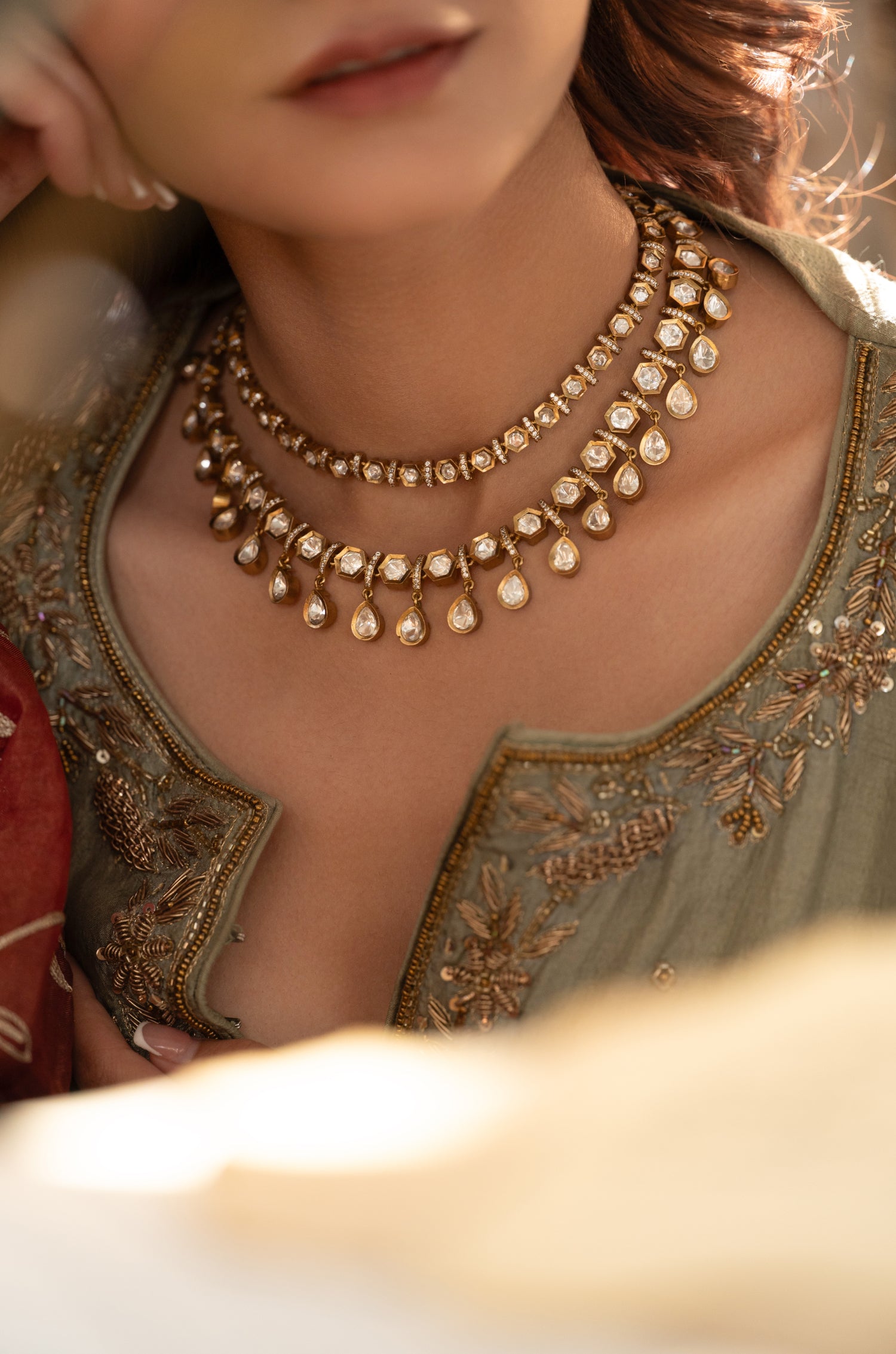 Sabrina Layered Victorian Polki Necklace Set