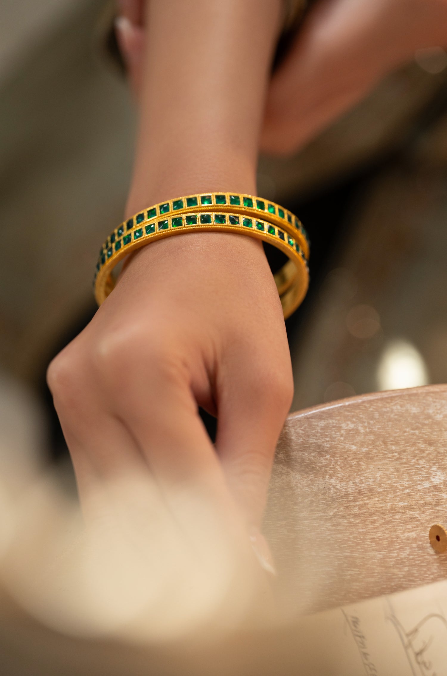 Urvika Green Kundan Bangles - Set Of 2
