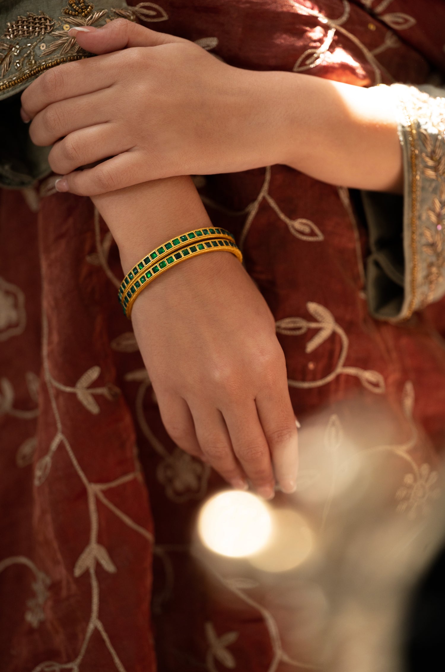 Urvika Green Kundan Bangles - Set Of 2