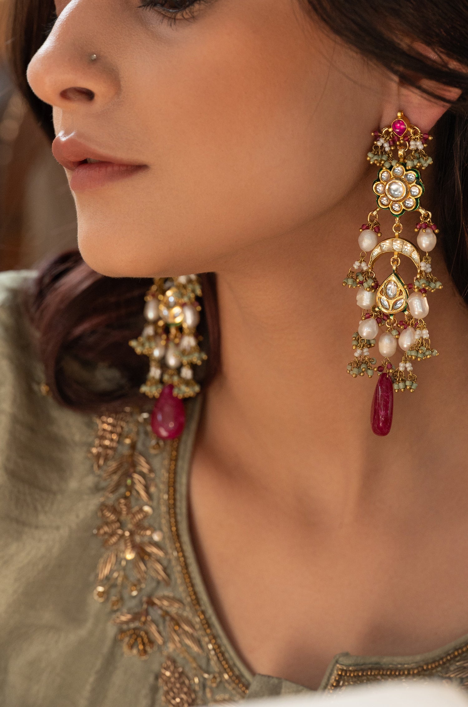 Tashi Red Kundan Earrings