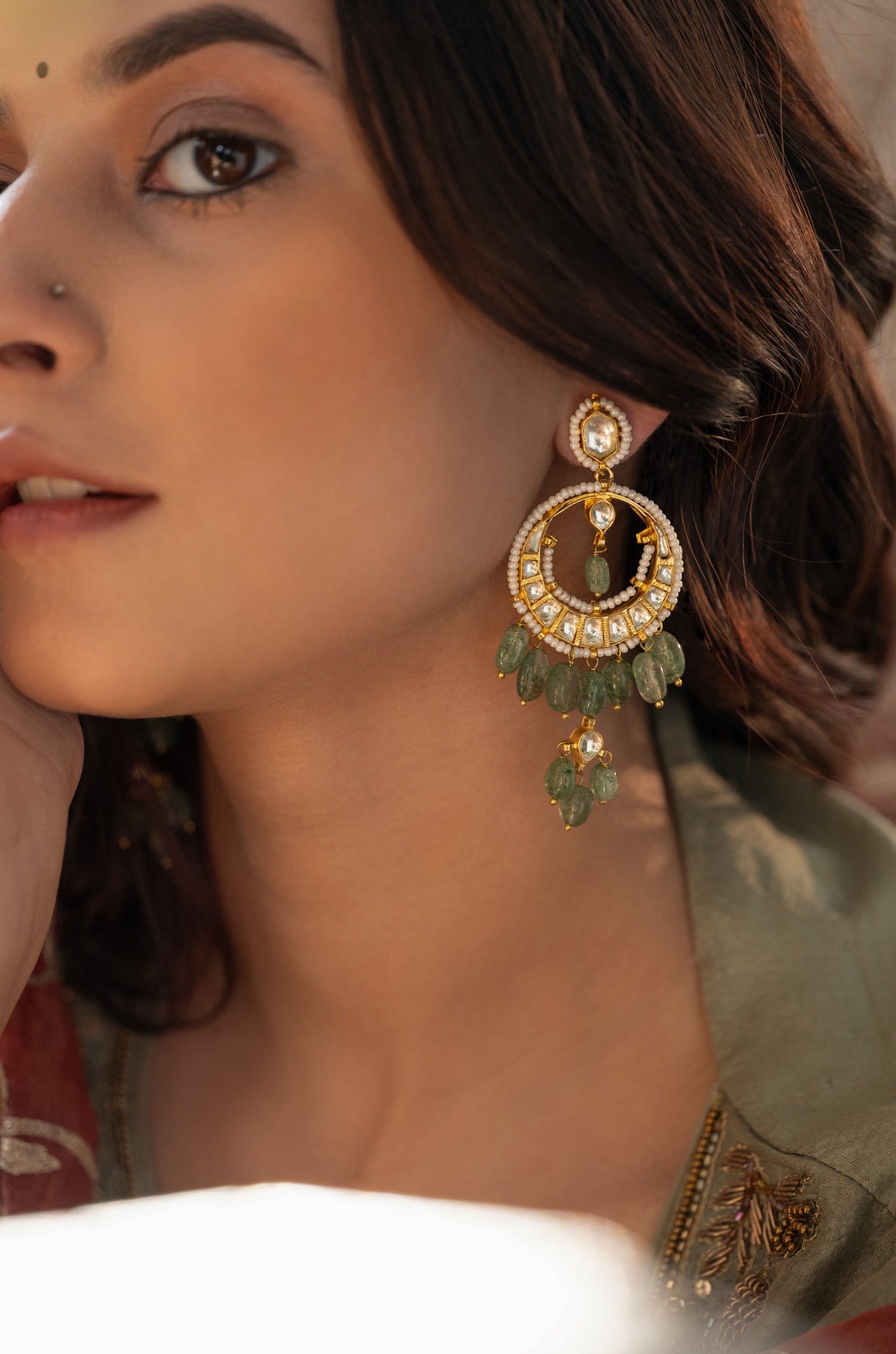 Samriti Mint Kundan Earrings