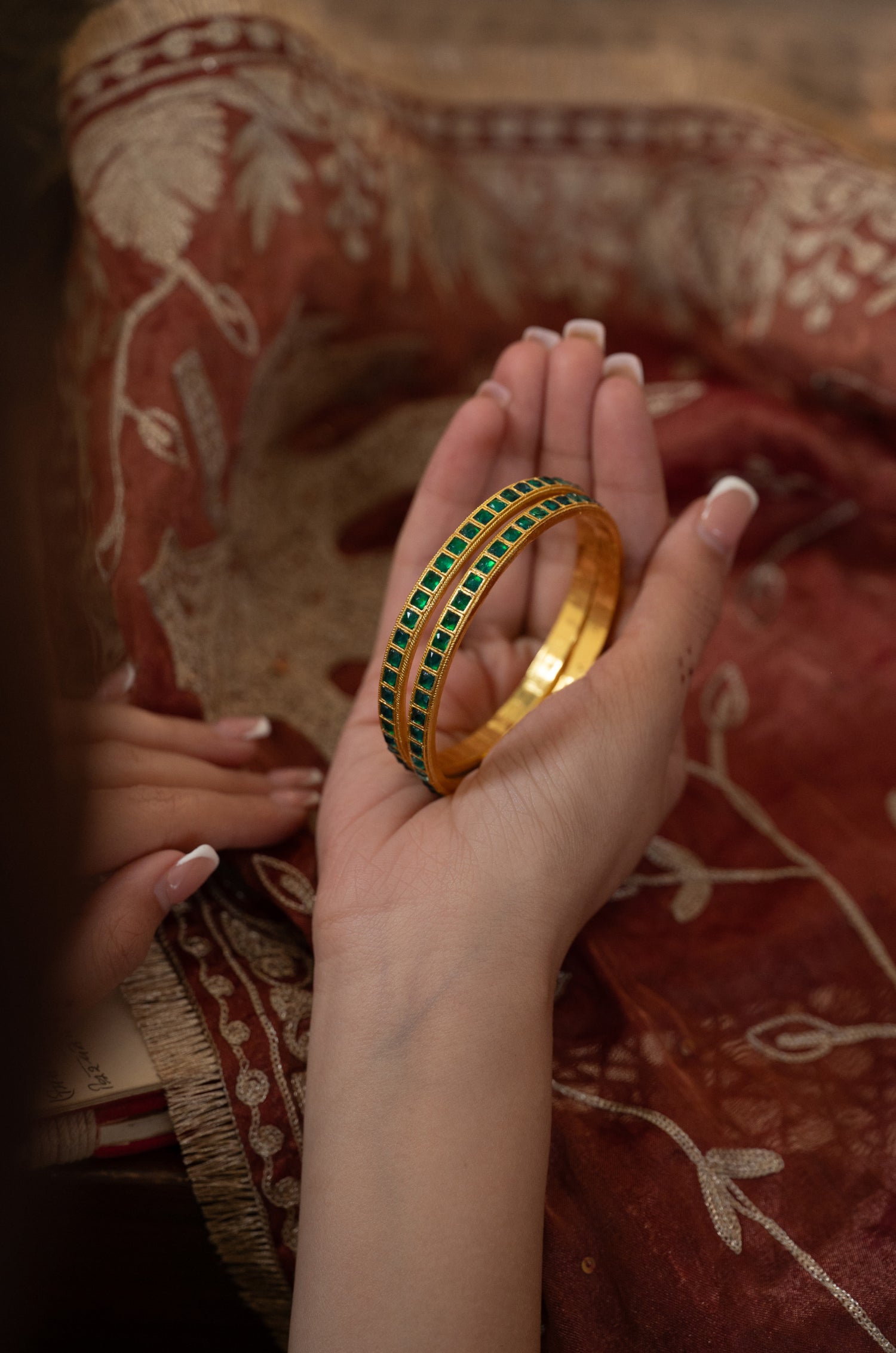 Urvika Green Kundan Bangles - Set Of 2