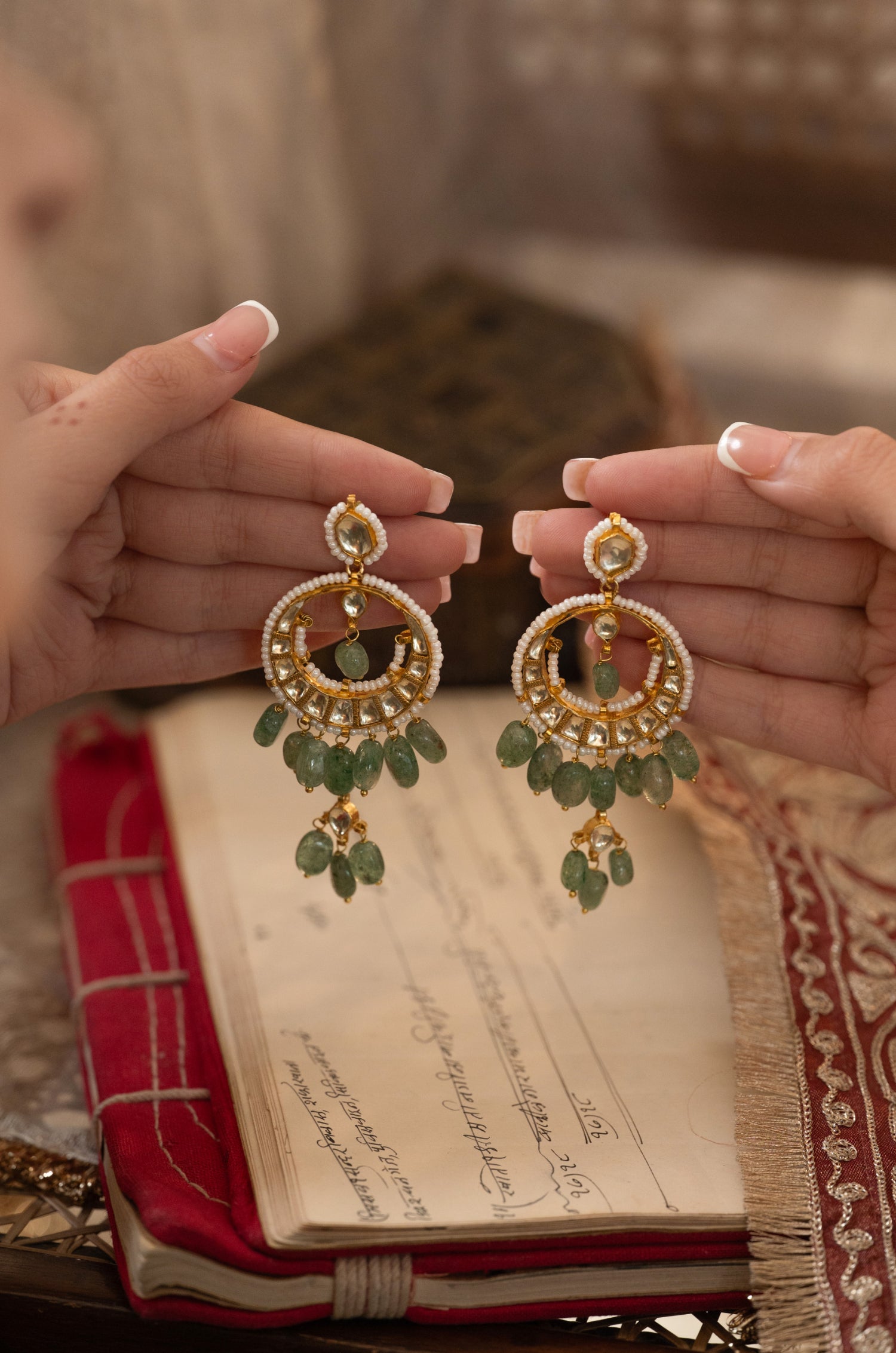 Samriti Mint Kundan Earrings