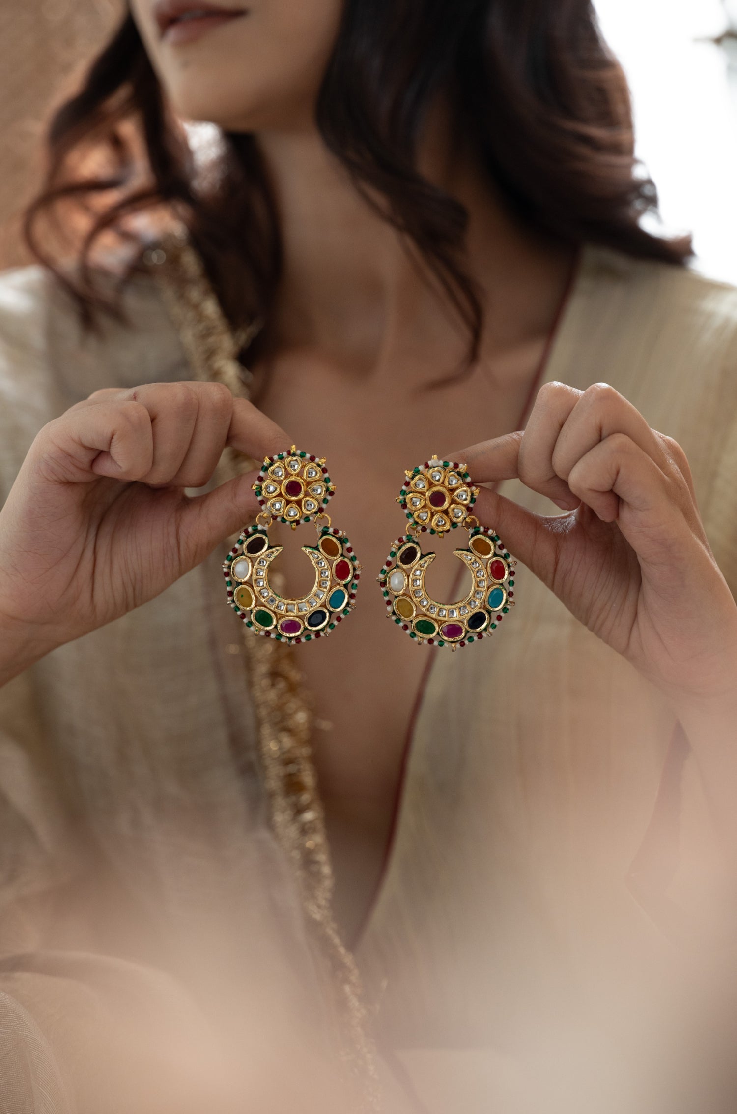 Rangrez Multicolored Kundan Earrings
