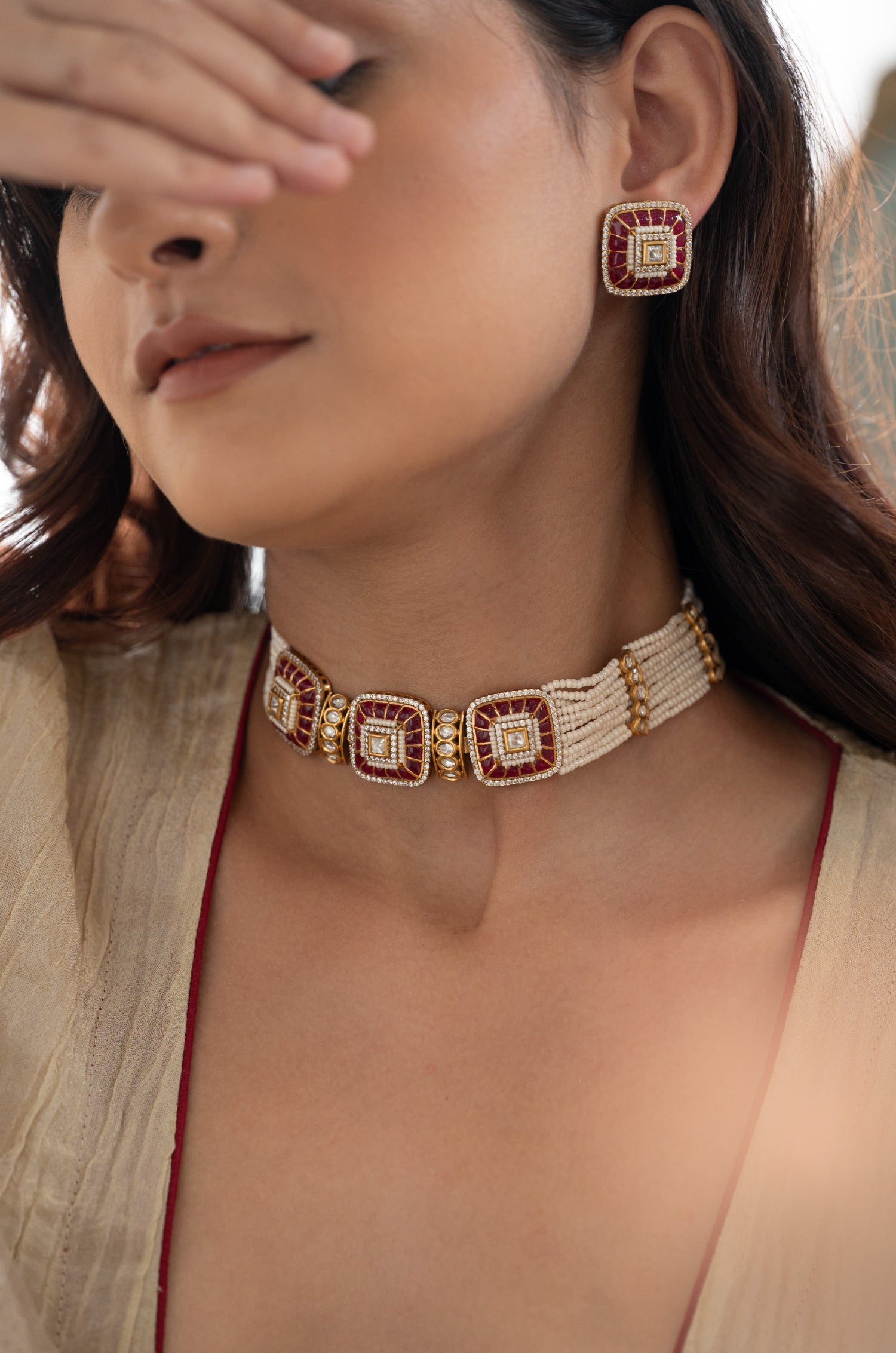 Kiyana Pink Polki Necklace Set