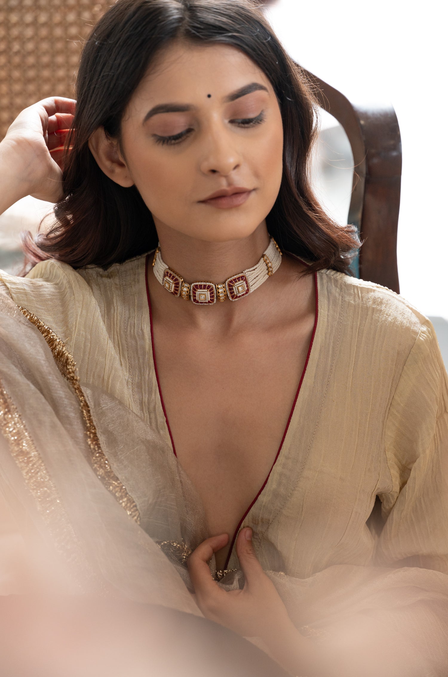 Kiyana Pink Polki Necklace Set