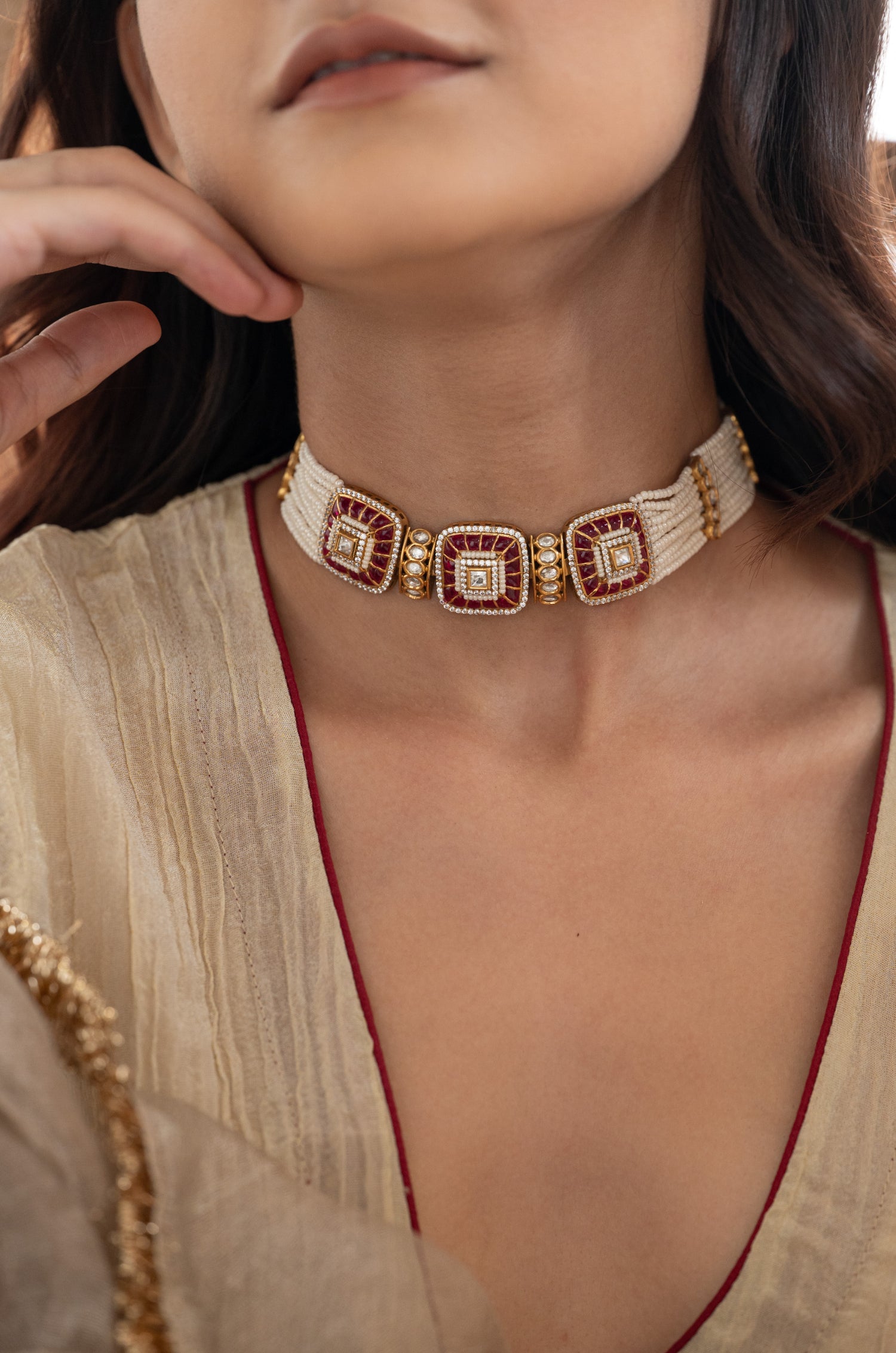 Kiyana Pink Polki Necklace Set