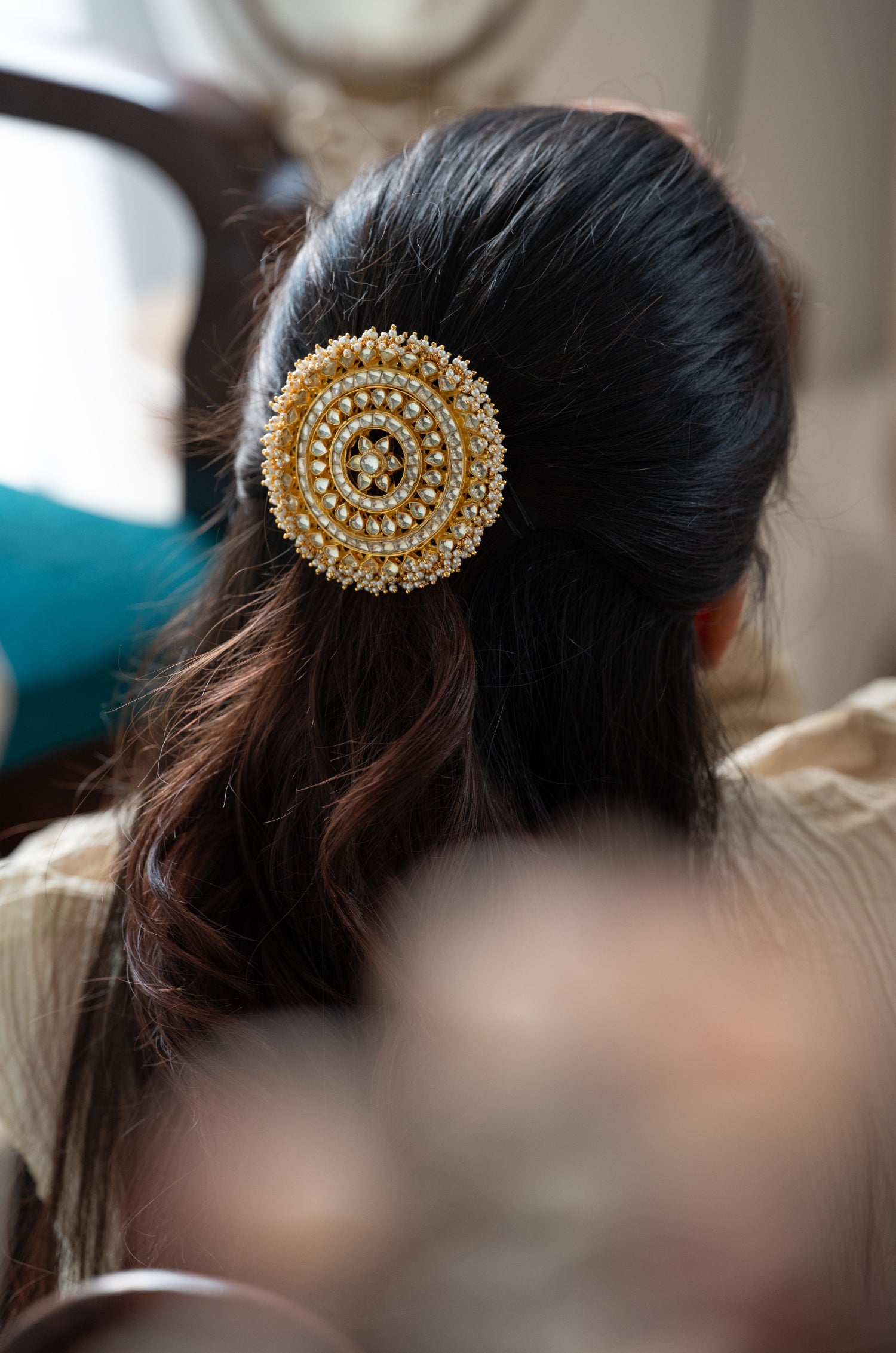 Jaghvi Kundan And Pearl Braid Pin
