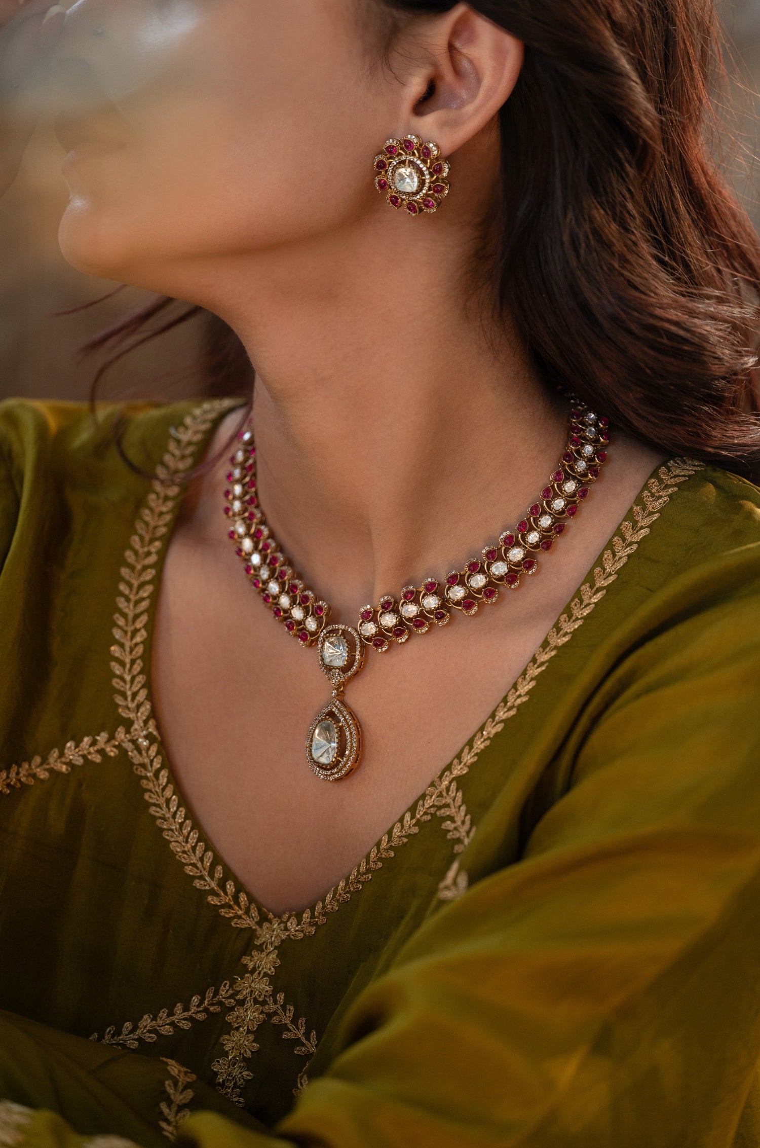 Aarti Pink Polki Necklace Set