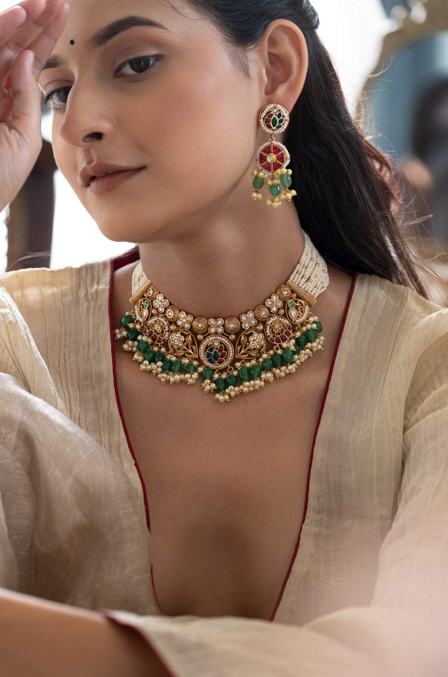 Sarisha Multicolored Polki Necklace Set
