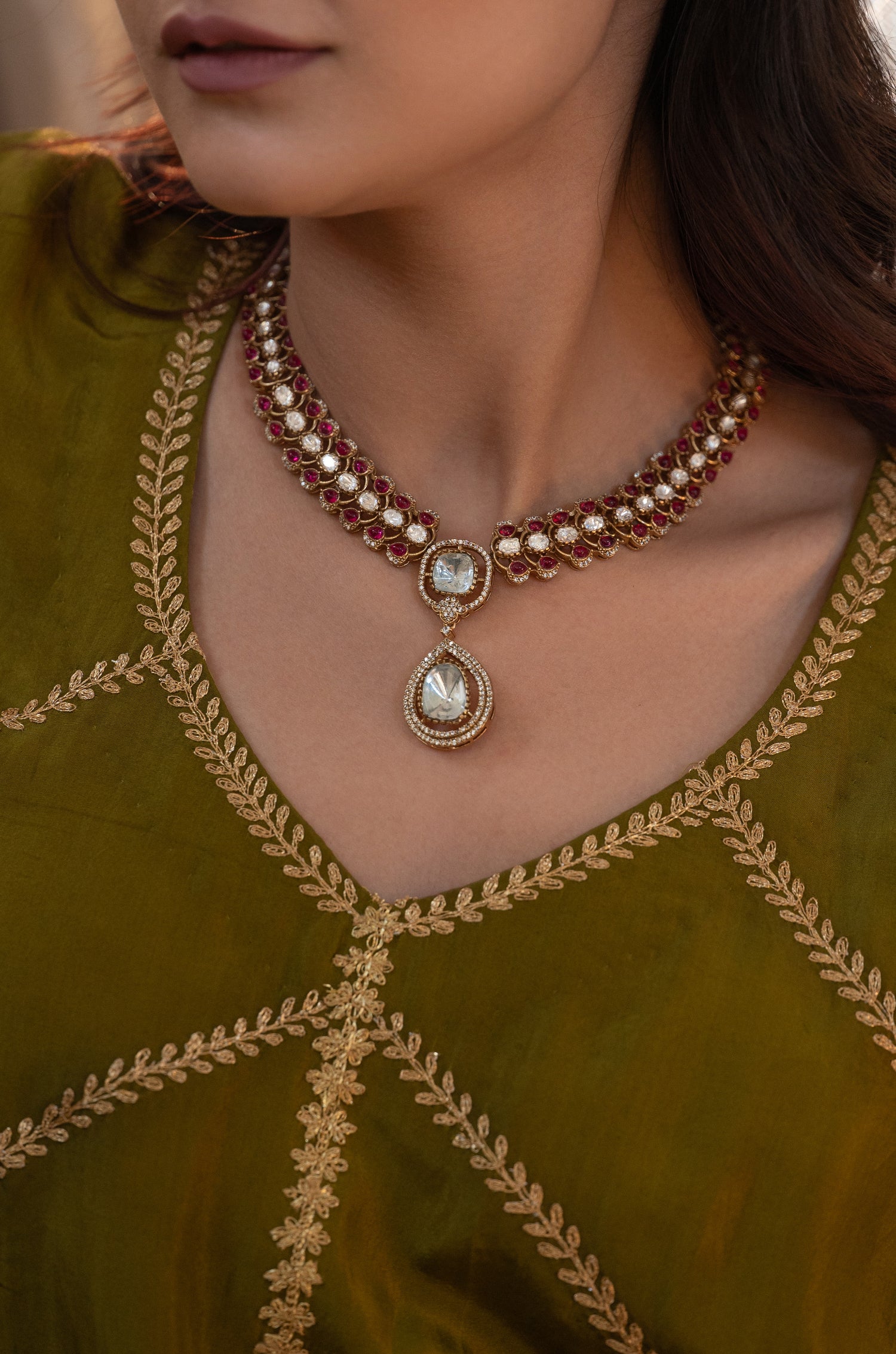 Aarti Pink Polki Necklace Set