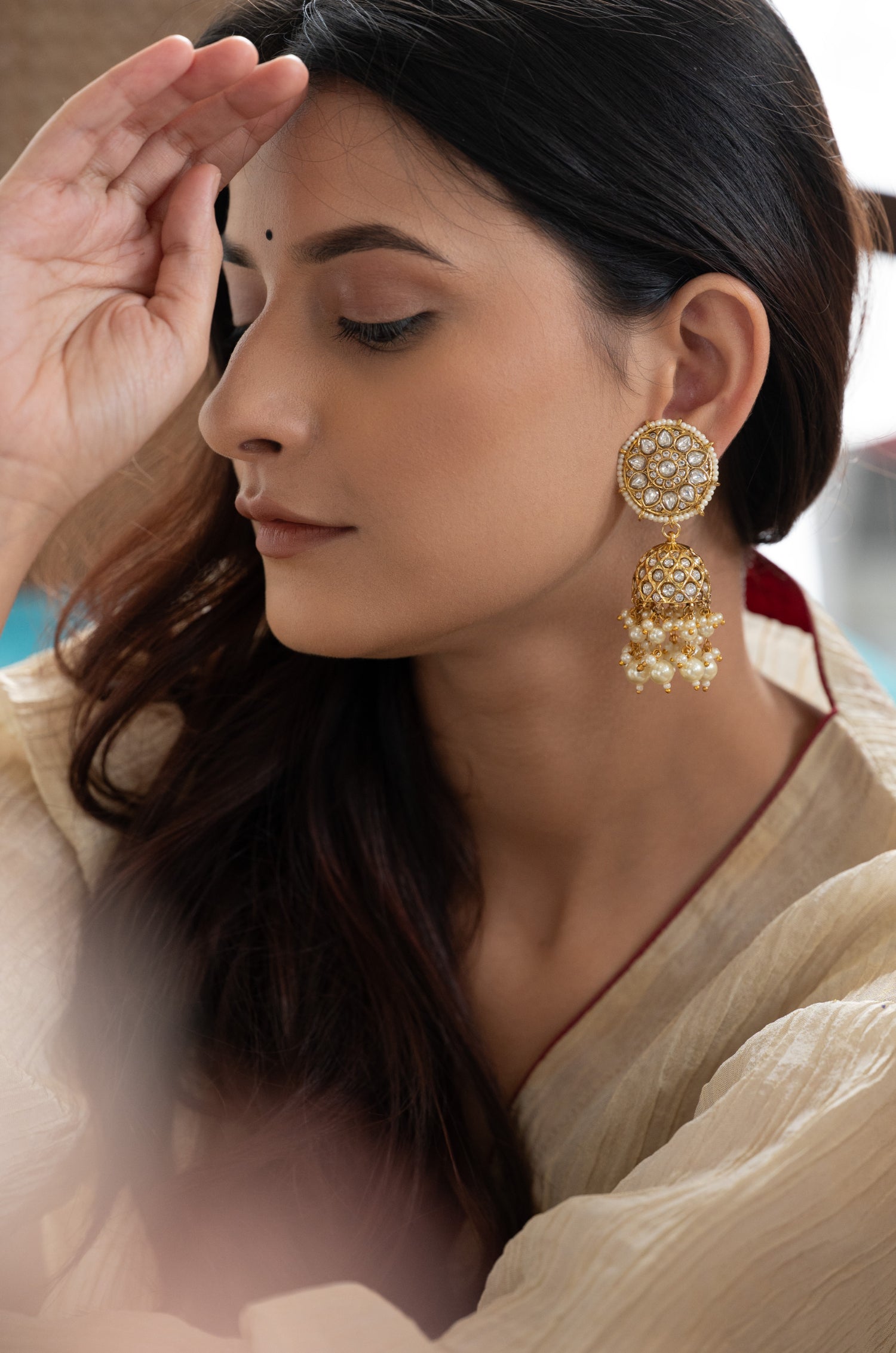 Jabneet Kundan Jhumka Earrings