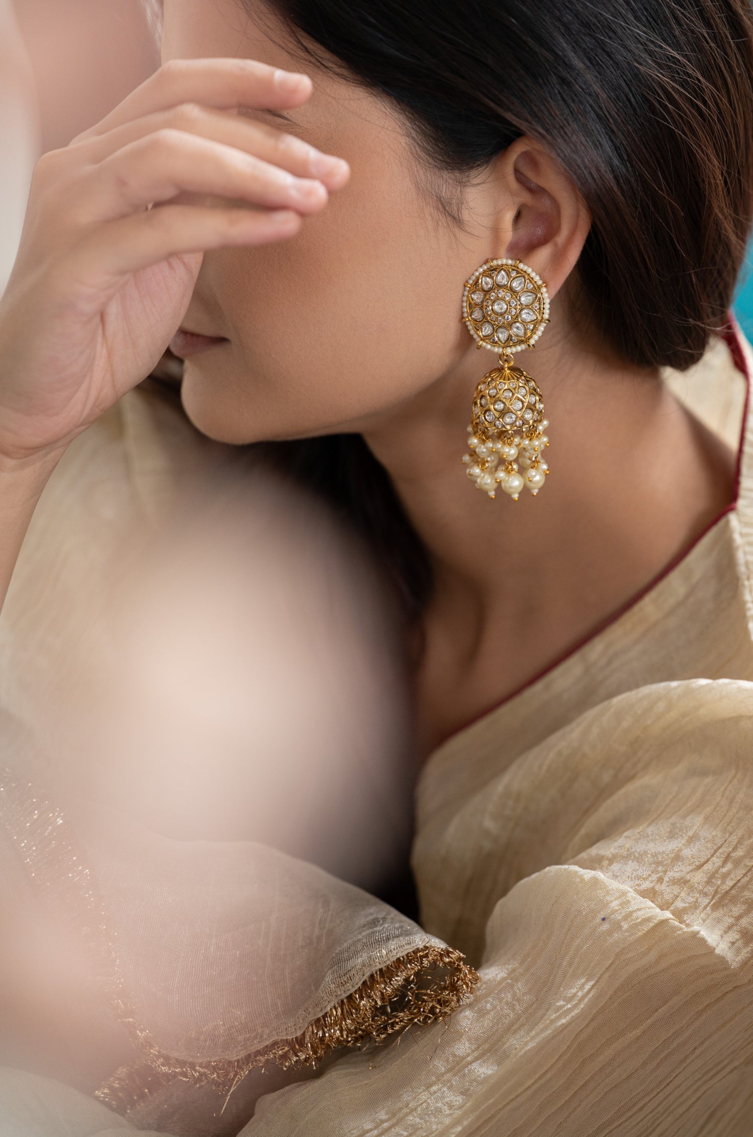 Jabneet Kundan Jhumka Earrings